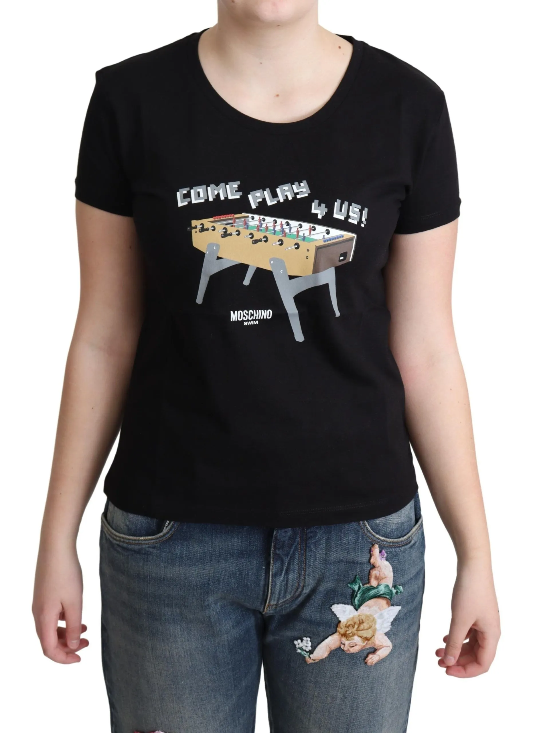 Moschino Women's Chic Black Cotton Tee with Playful Print