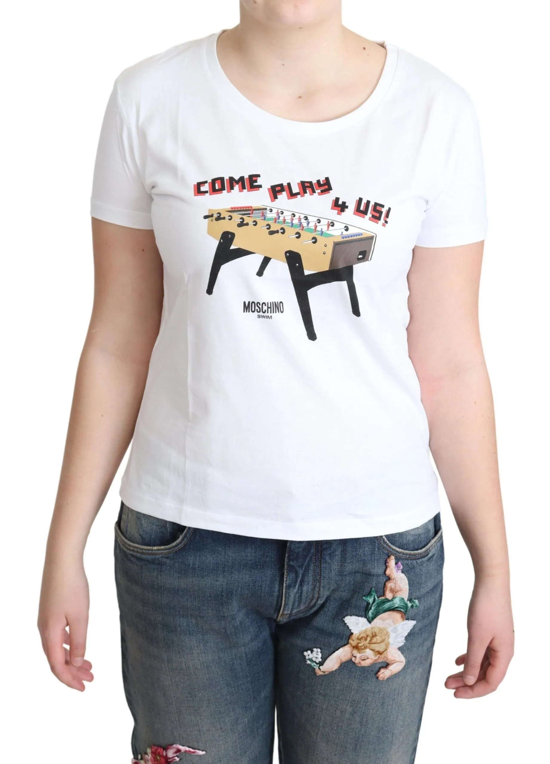 Moschino Women's Chic Cotton Round Neck Tee with Playful Print