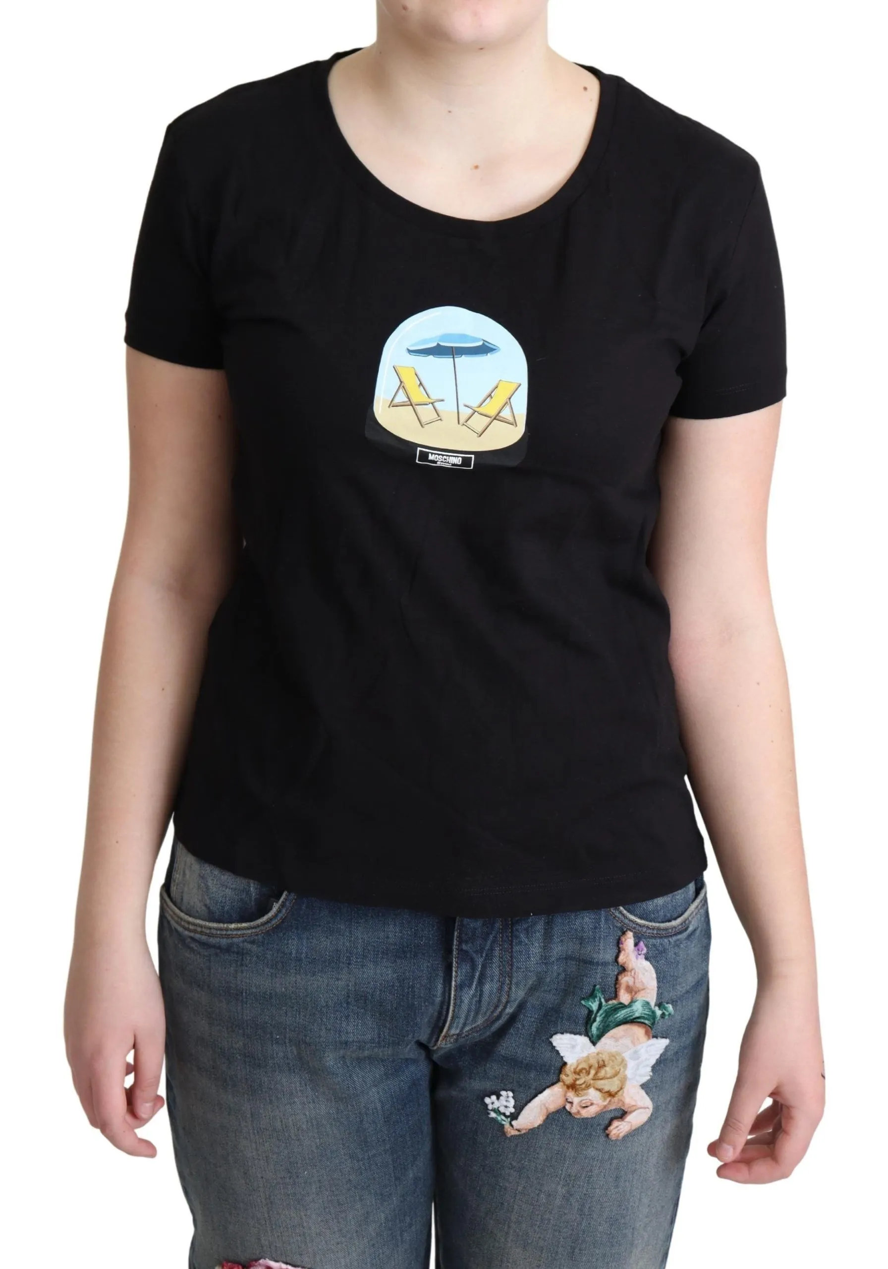 Moschino Women's Chic Black Cotton Round Neck Tee