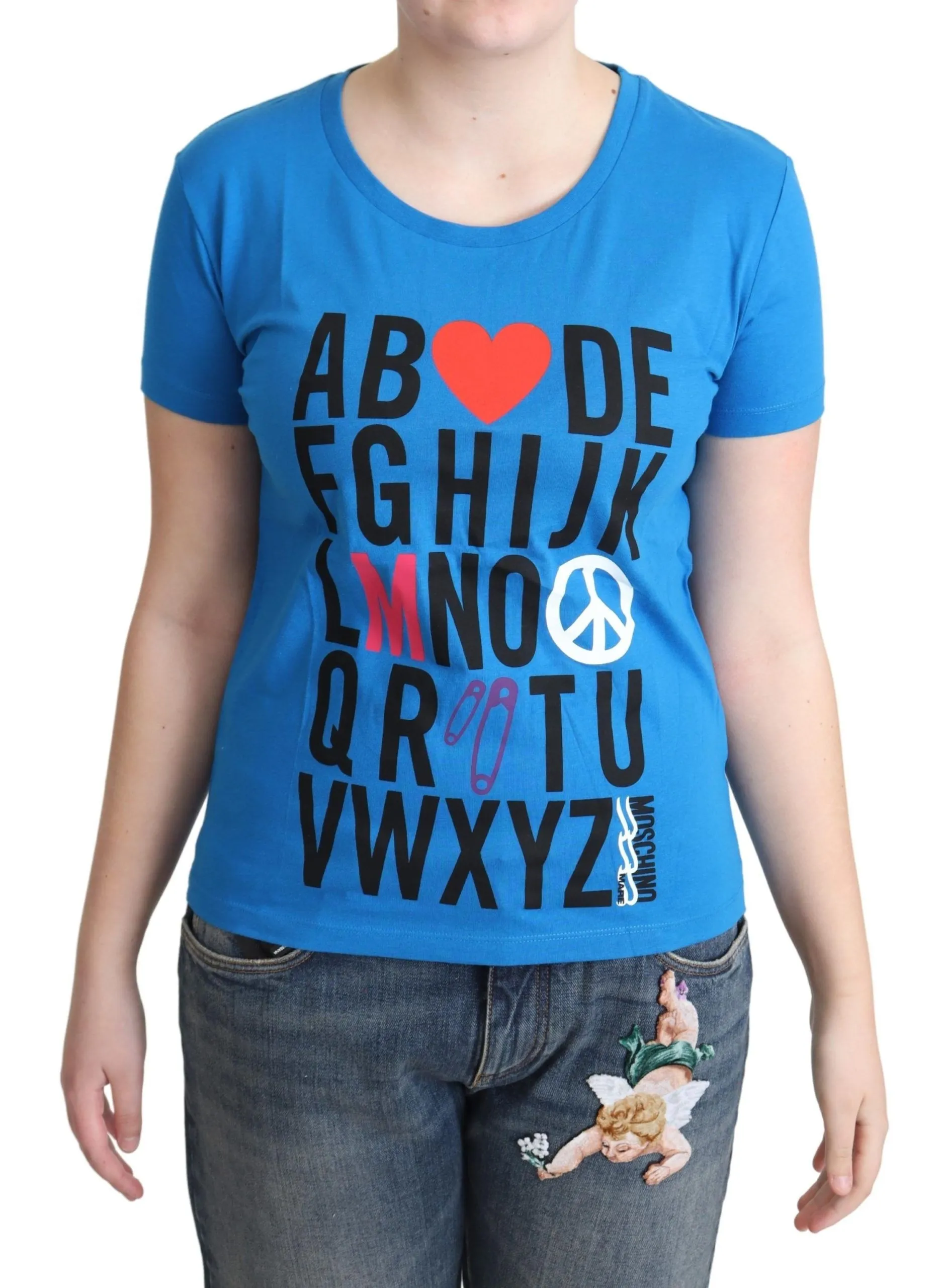 Moschino Women's Chic Alphabet Cotton Tee in Blue