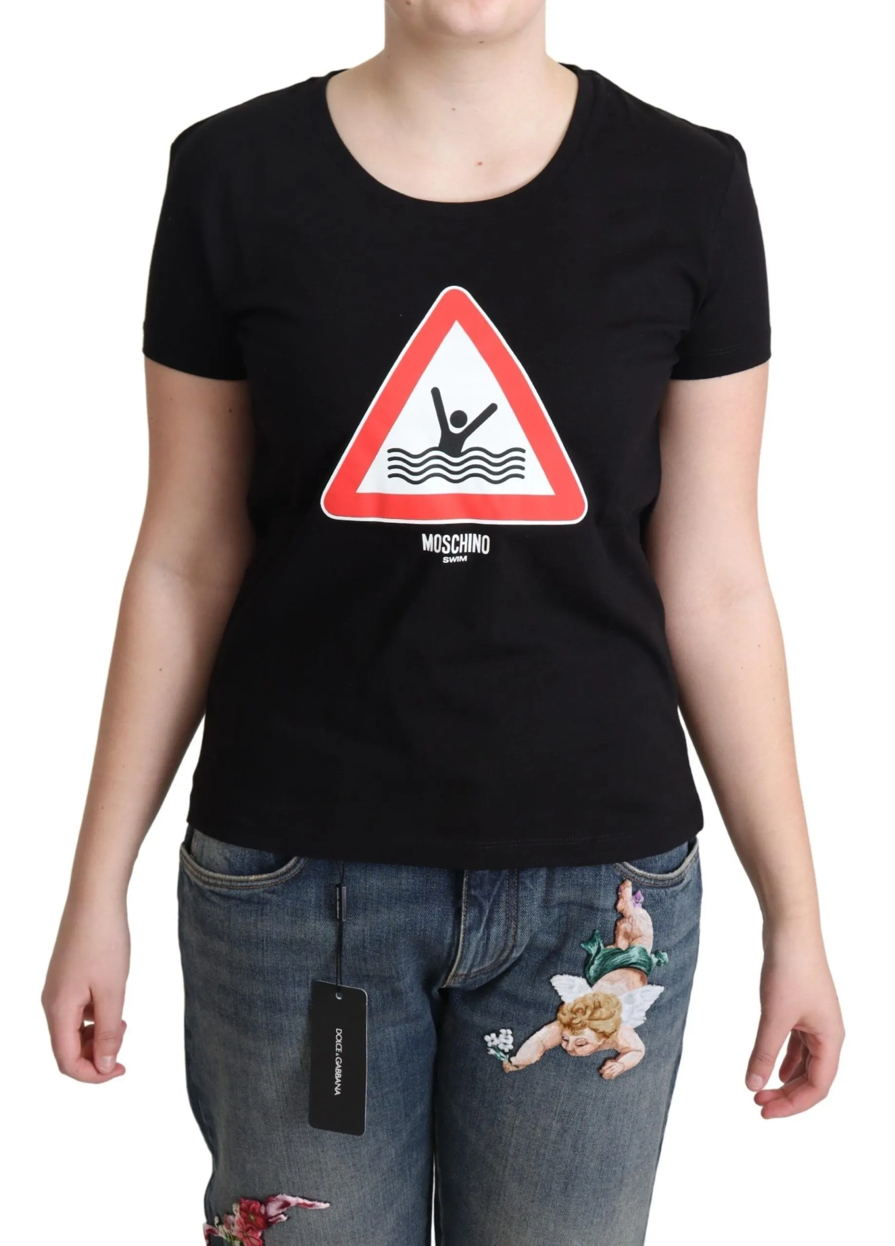Moschino Women's Elegant Black Cotton Graphic Tee