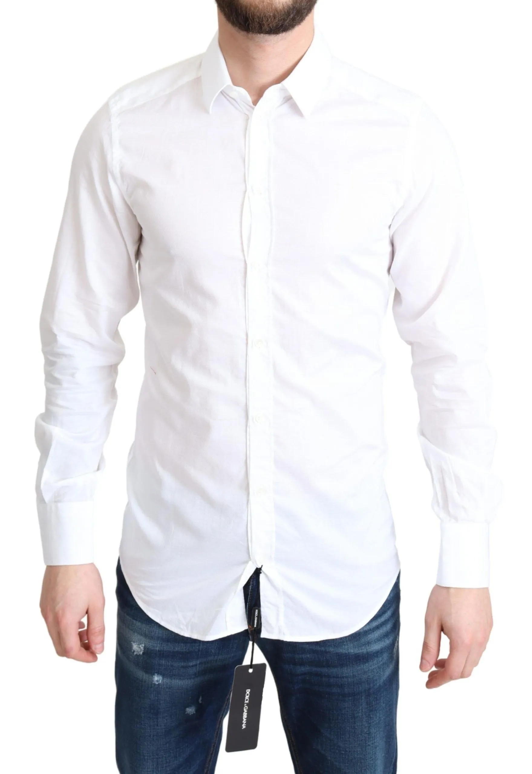 Dolce & Gabbana Men's Elegant White Cotton Dress Shirt Slim Fit