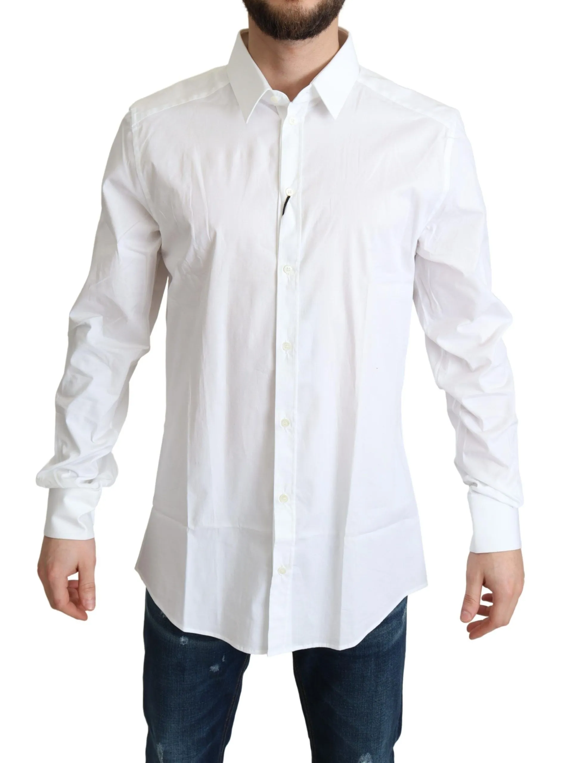 Dolce & Gabbana Men's Elegant White Cotton Stretch Dress Shirt