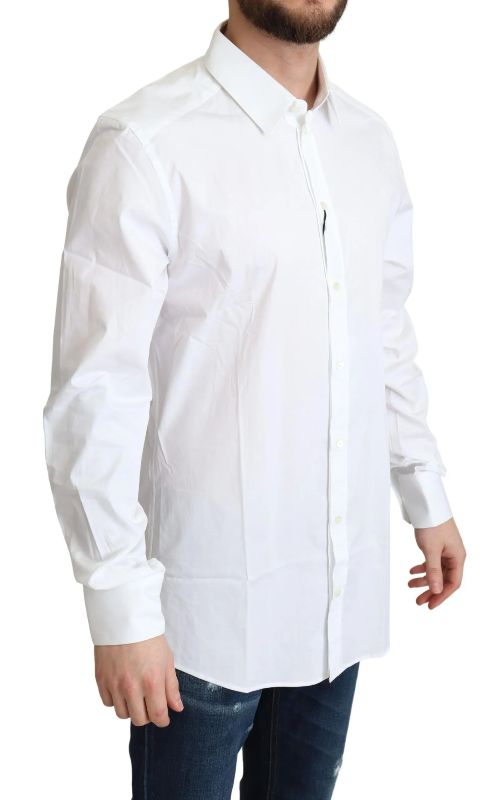 Dolce & Gabbana Men's Elegant White Cotton Stretch Dress Shirt