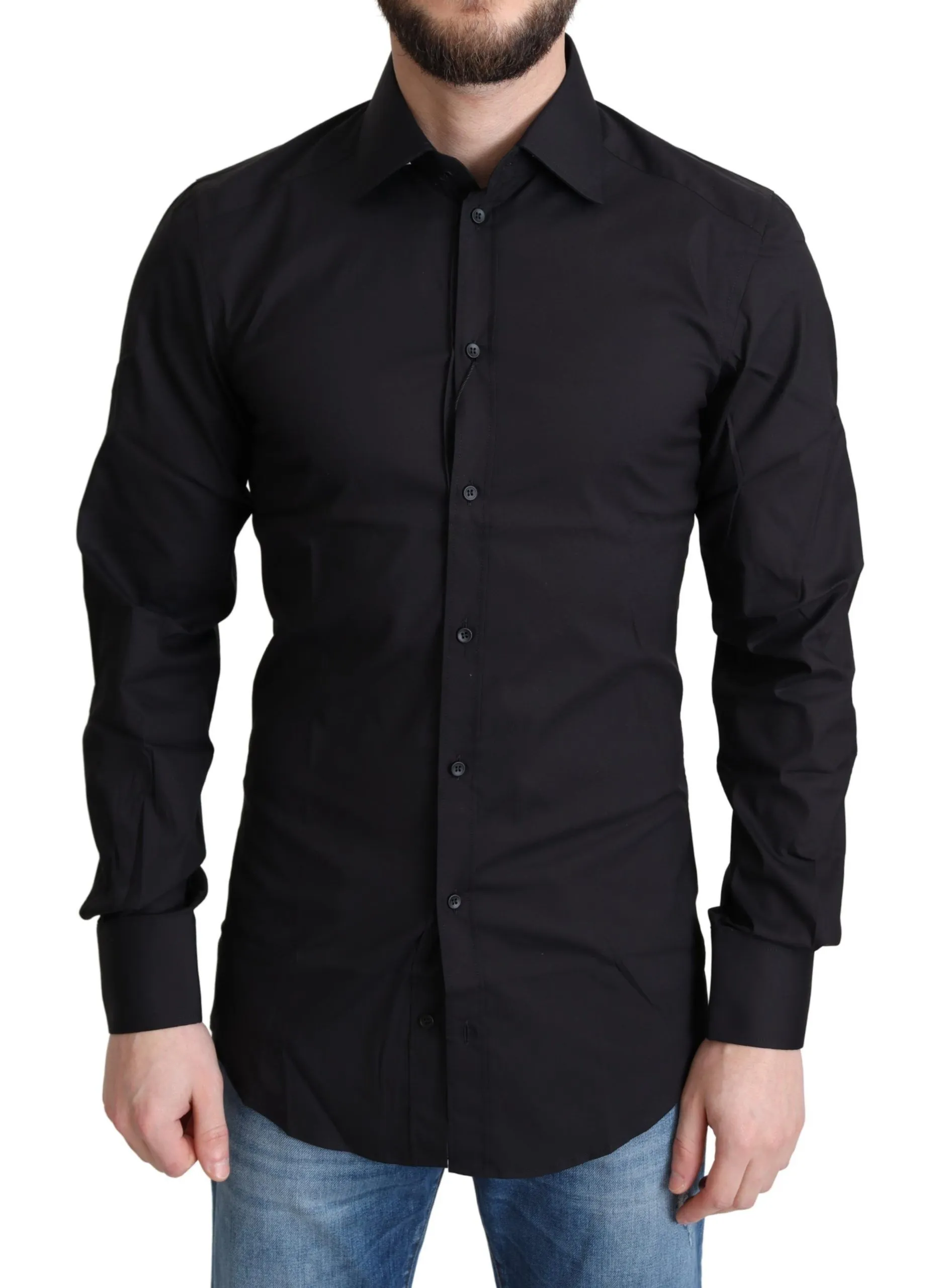 Dolce & Gabbana Men's Elegant Black Gold Slim Fit Dress Shirt