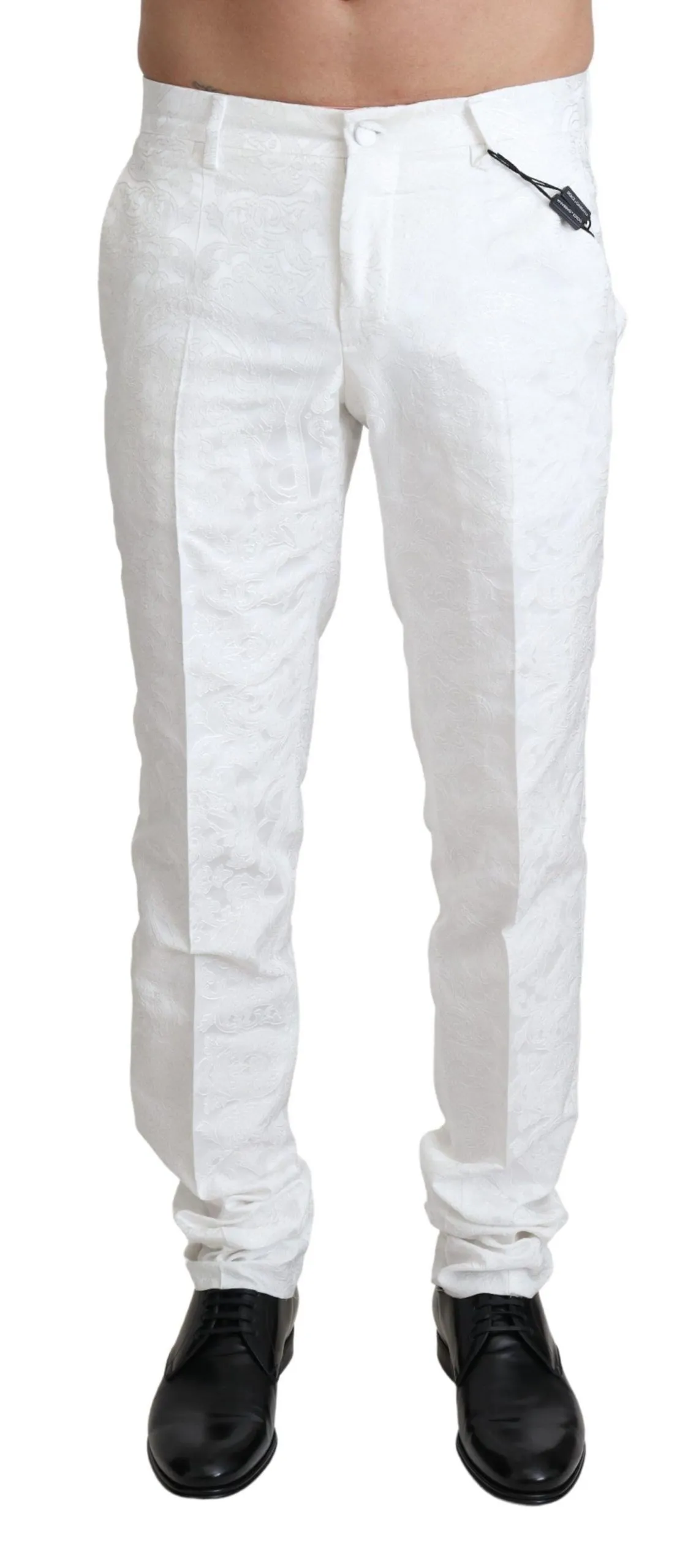Dolce & Gabbana Men's Elegant White Brocade Dress Pants