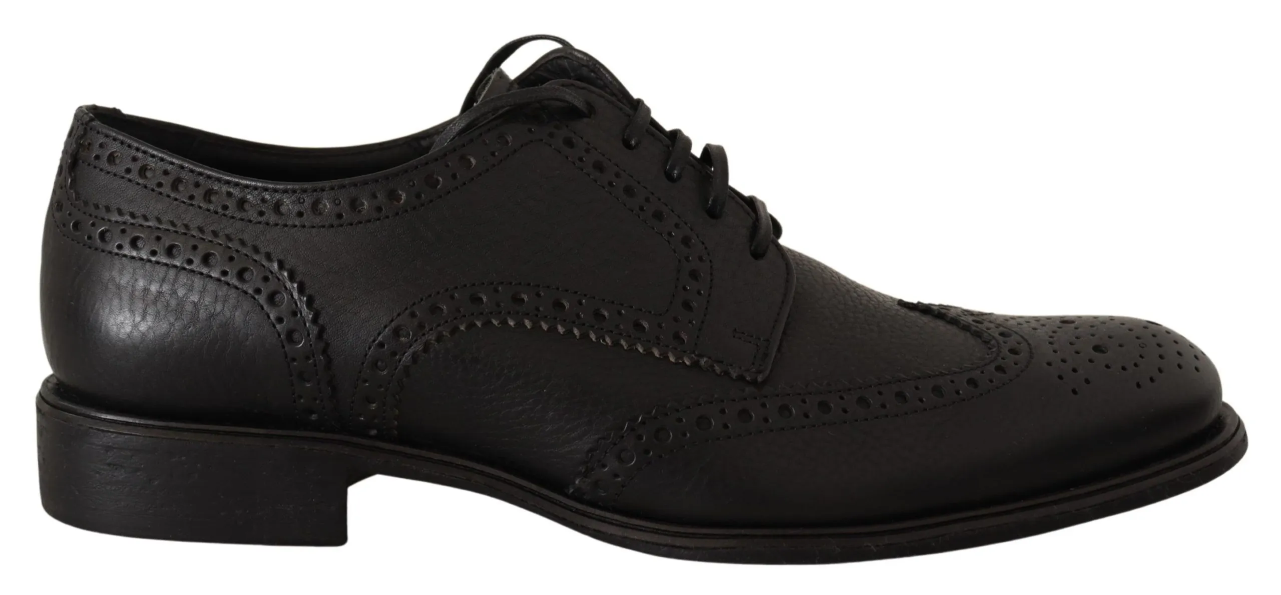 Dolce & Gabbana Men's Elegant Black Leather Derby Wingtip Shoes