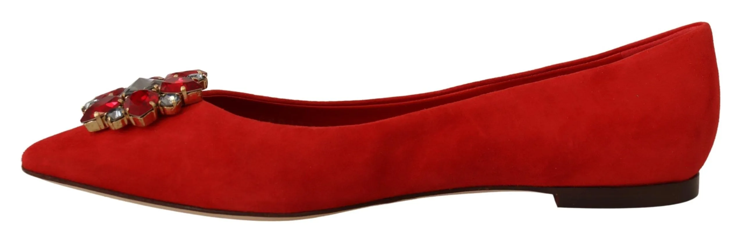 Dolce & Gabbana Women's Crystal Embellished Red Suede Flats