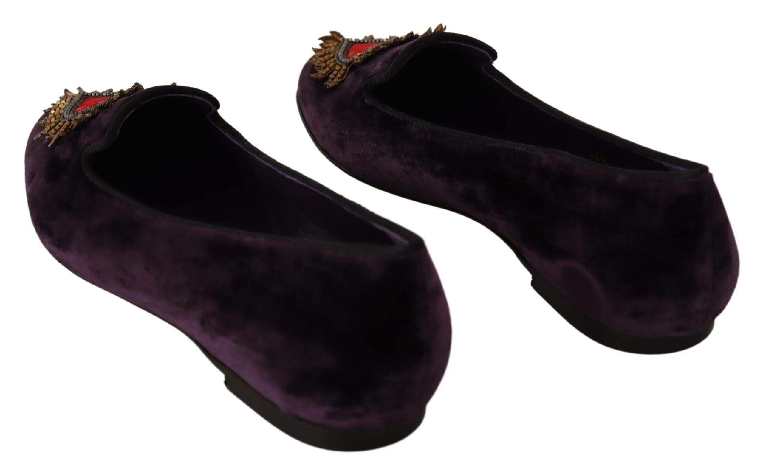 Dolce & Gabbana Women's Chic Purple Velvet Loafers with Heart Detail
