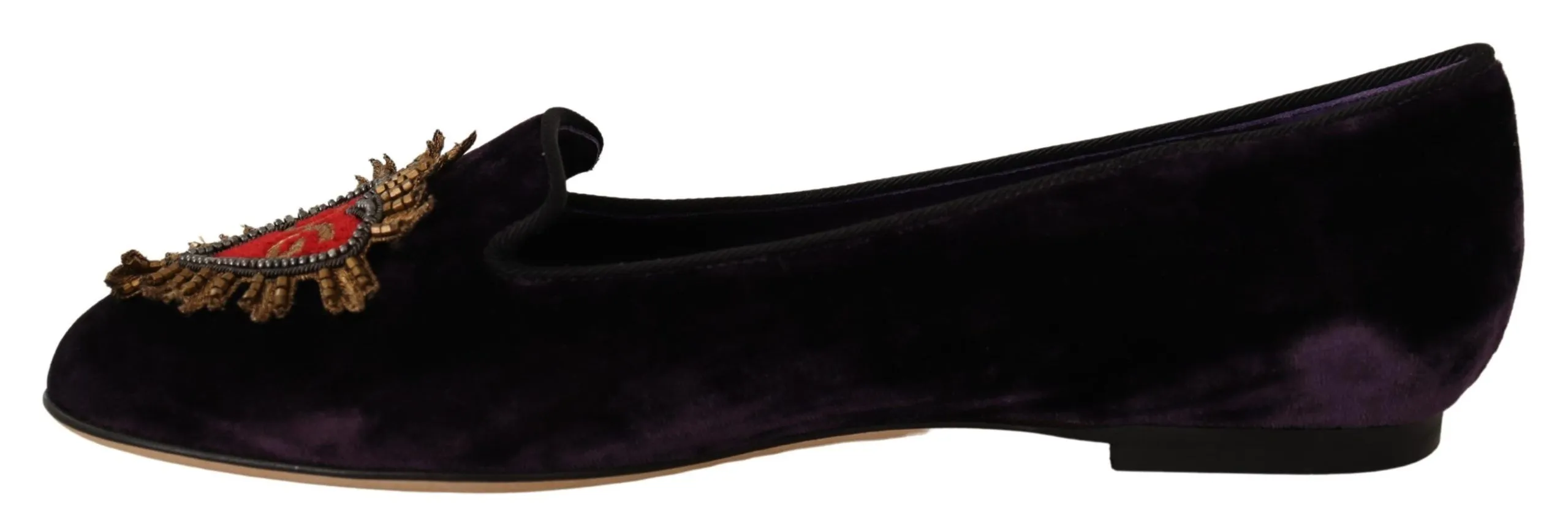 Dolce & Gabbana Women's Chic Purple Velvet Loafers with Heart Detail