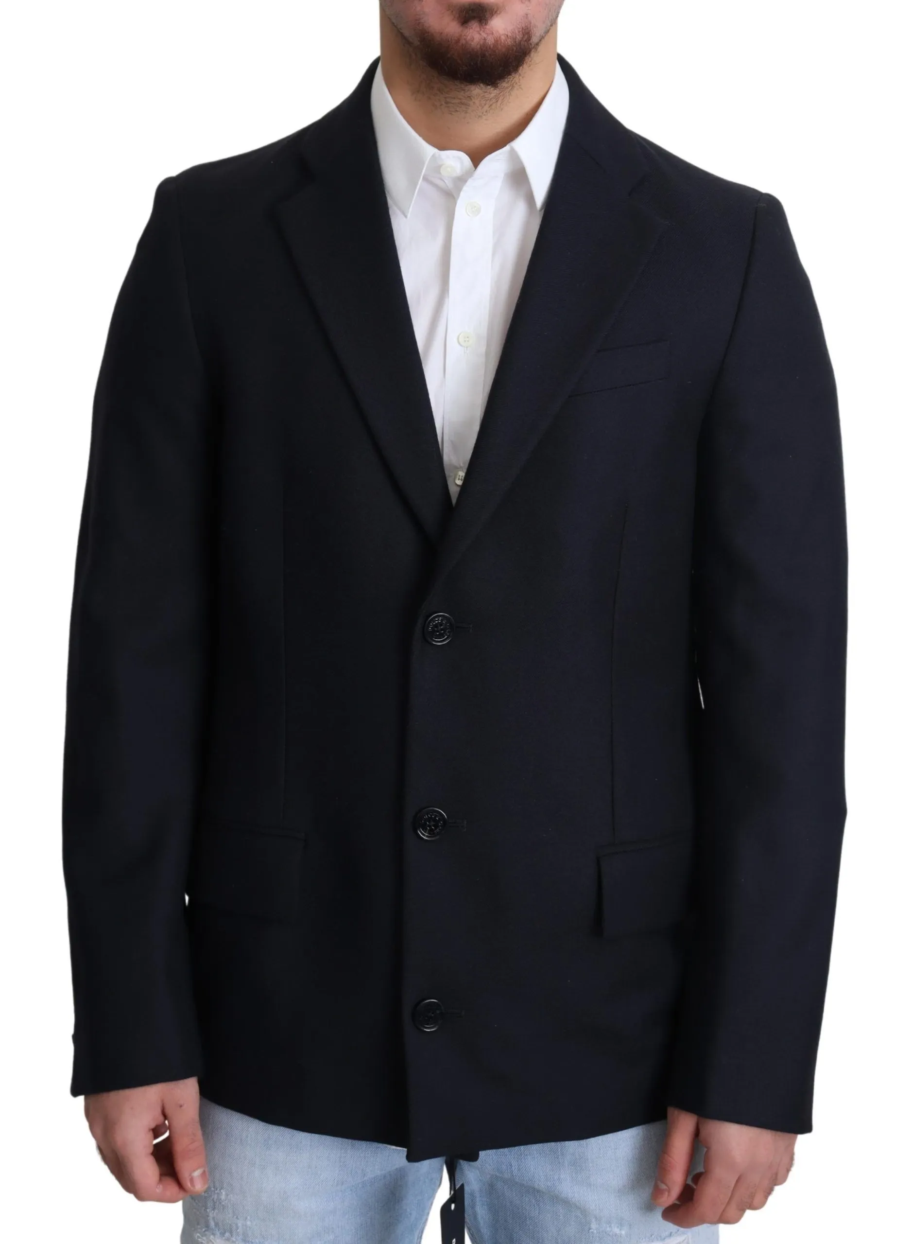 Dolce & Gabbana Men's Elegant Dark Blue Virgin Wool Men's Coat