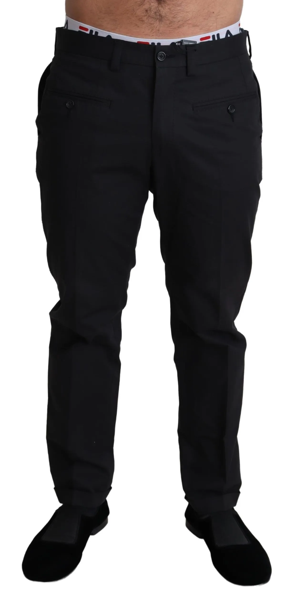 Dolce & Gabbana Men's Elegant Black Stretch Cotton Trousers