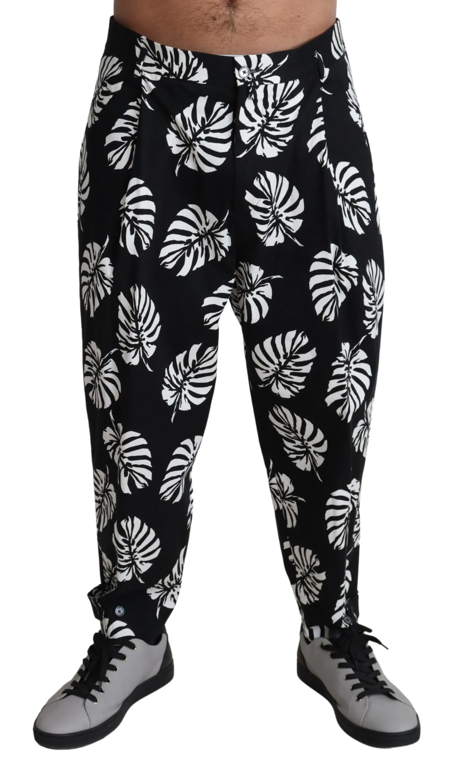 Dolce & Gabbana Men's Elegant Palm Leaf Print Cotton Trousers