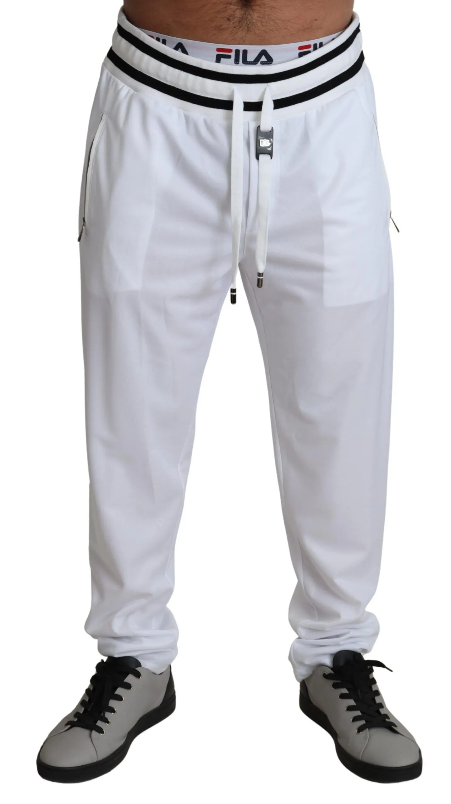 Dolce & Gabbana Men's Elegant White Jogging Pants with Logo Patch