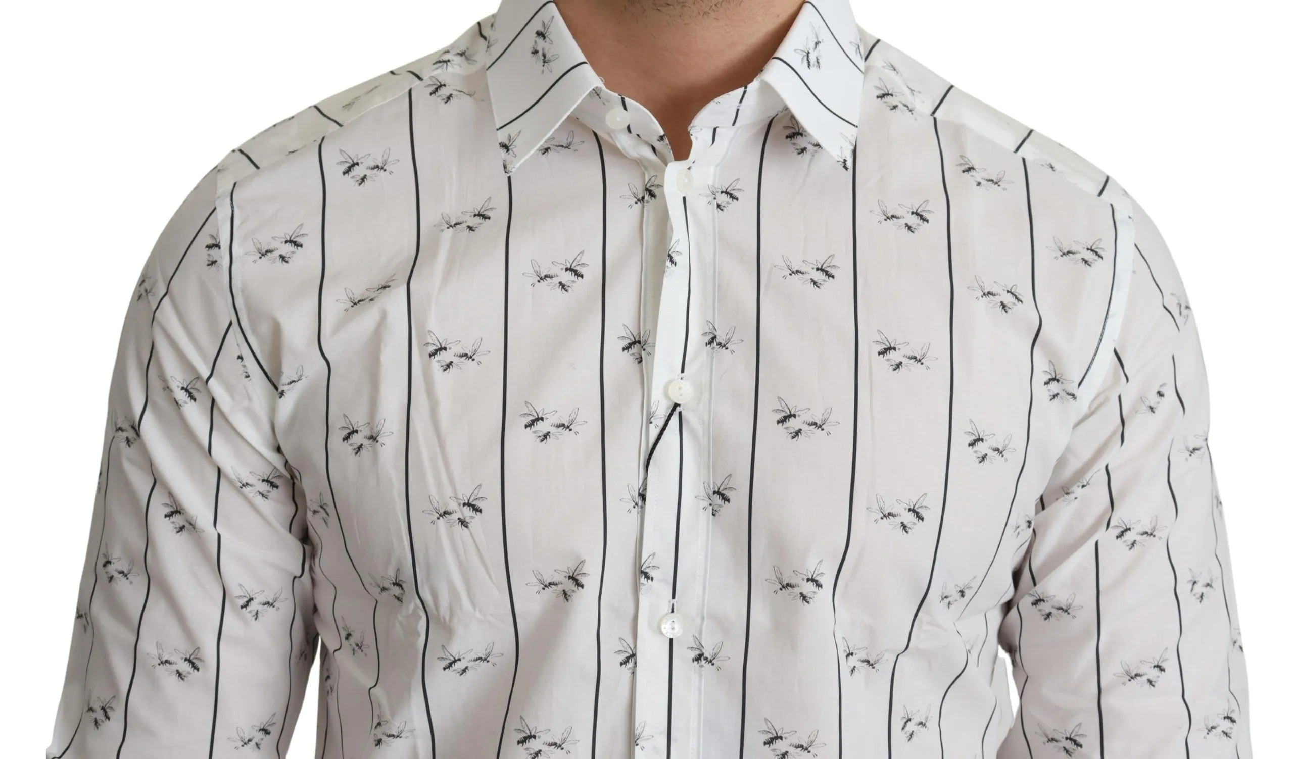 Dolce & Gabbana Men's Elegant White Bee Print Cotton Shirt