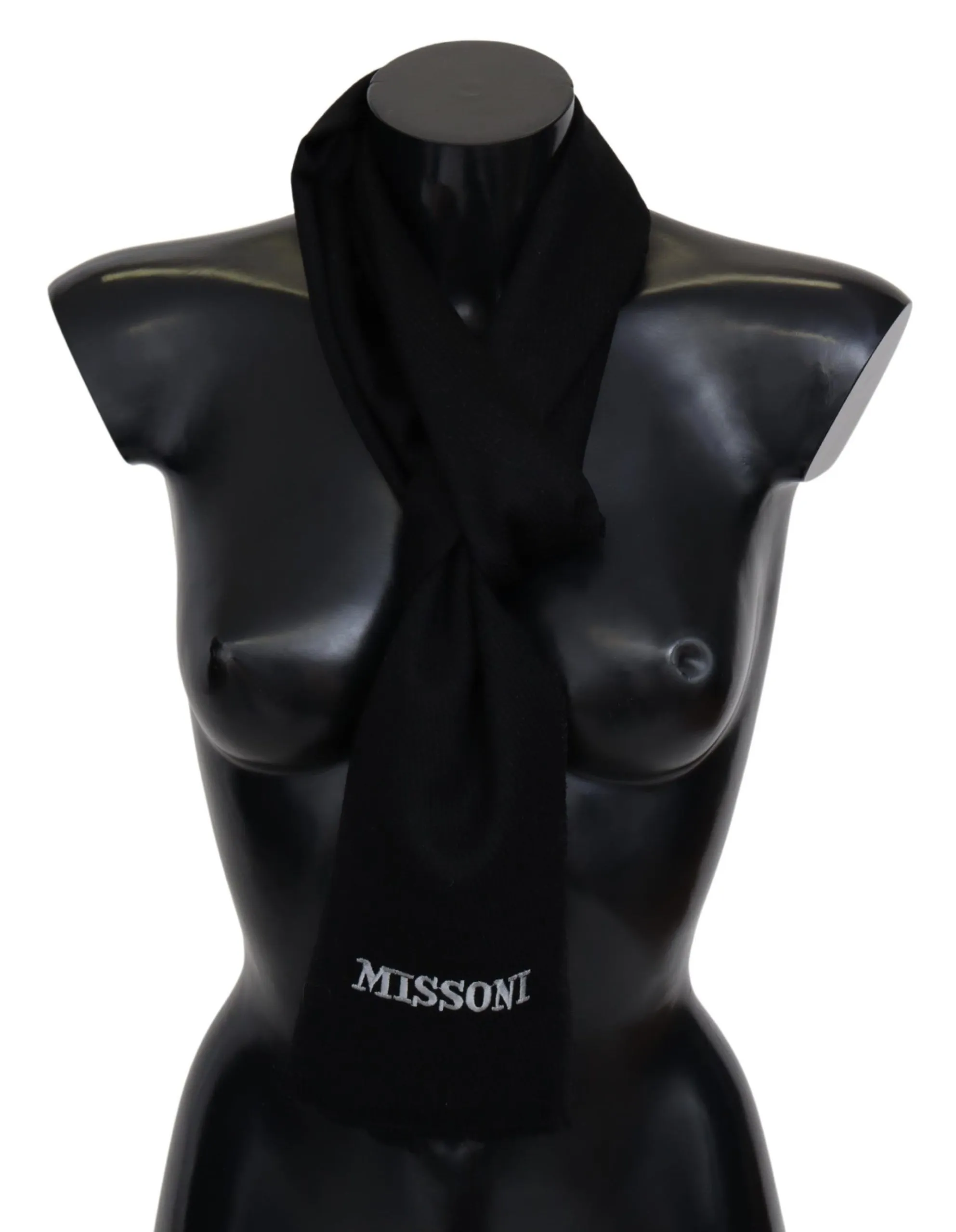 Missoni Men's Elegant Embroidered Wool Scarf in Black