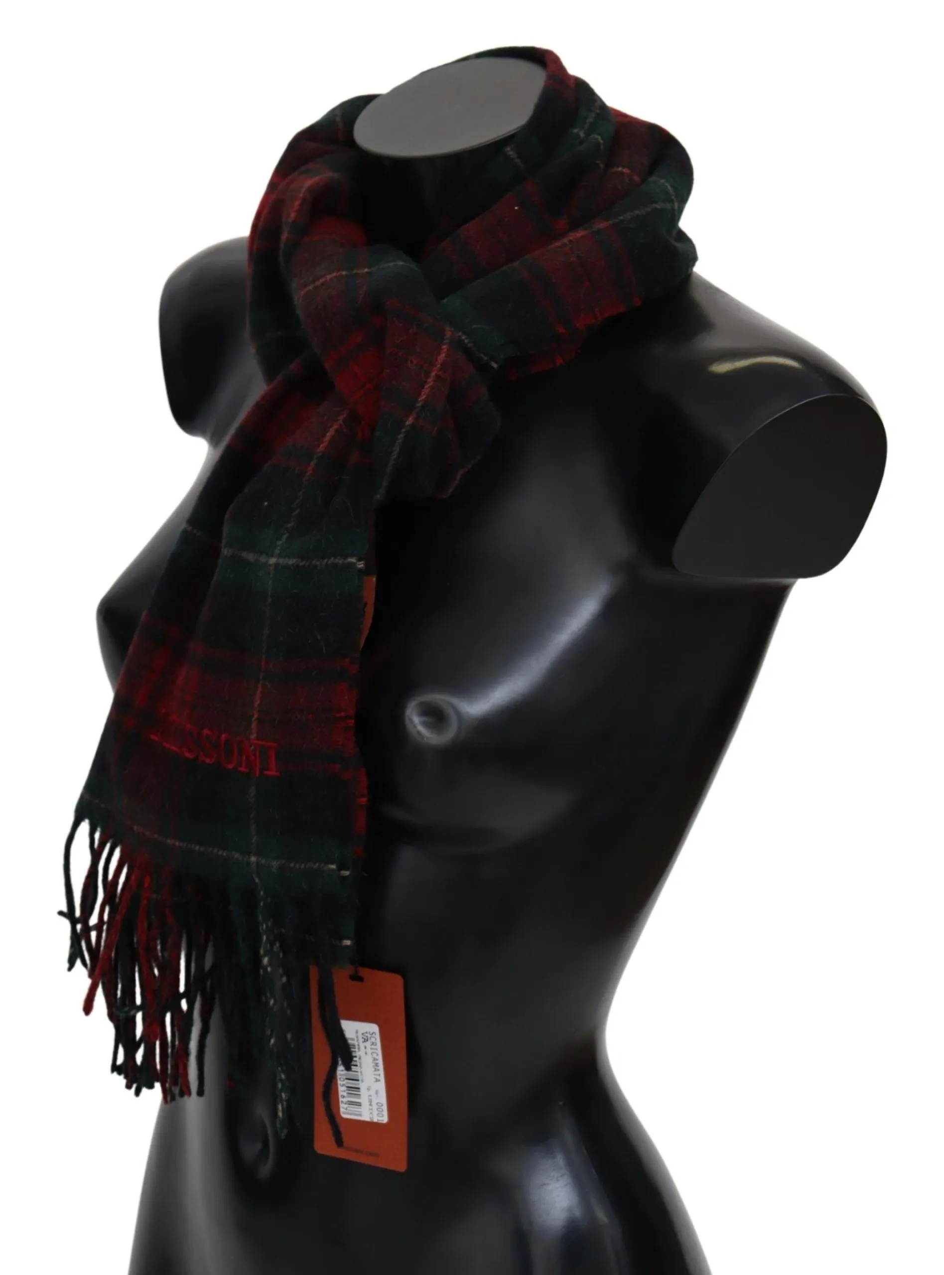 Missoni Men's Elegant Check Wool Scarf with Logo Embroidery