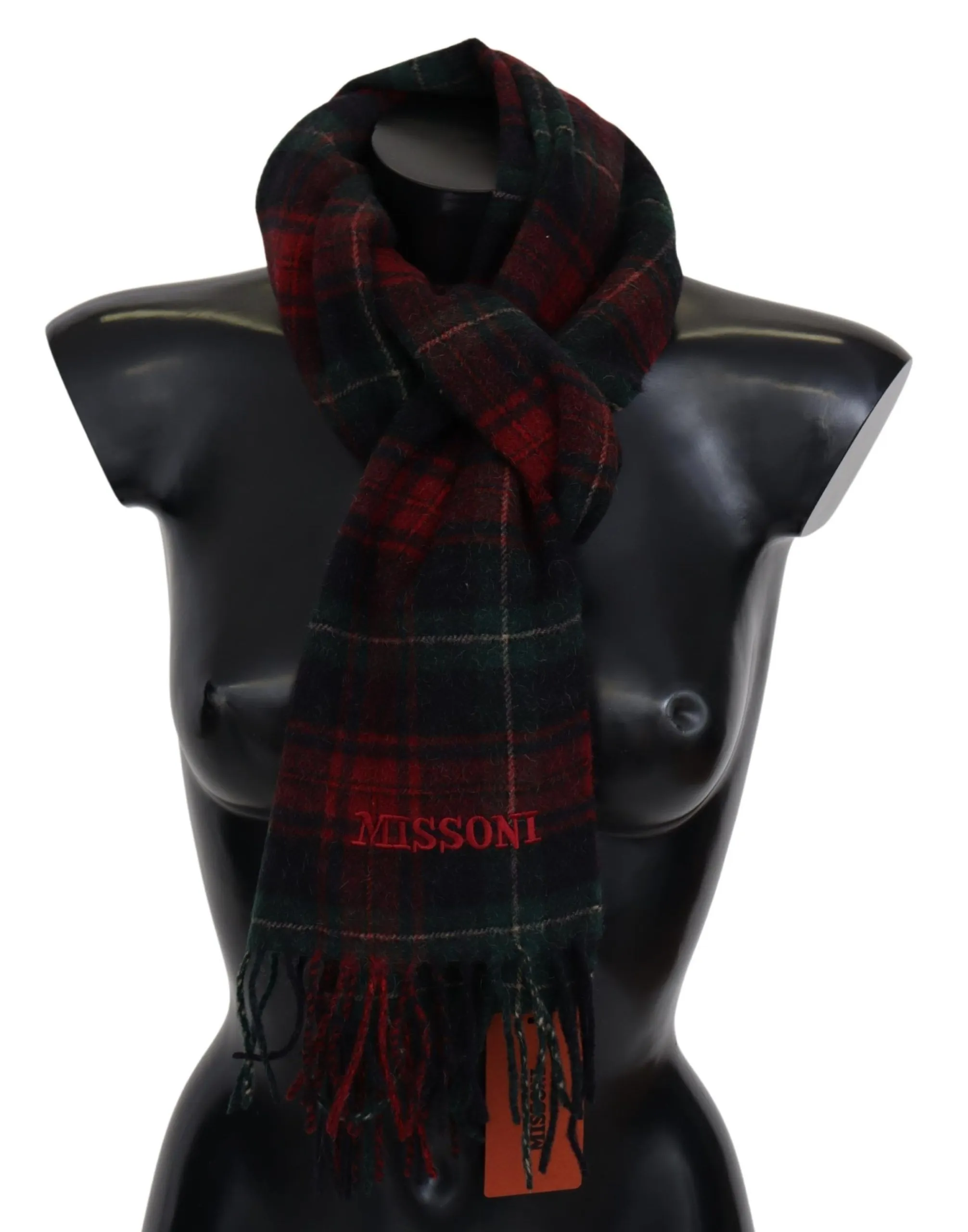 Missoni Men's Elegant Check Wool Scarf with Logo Embroidery