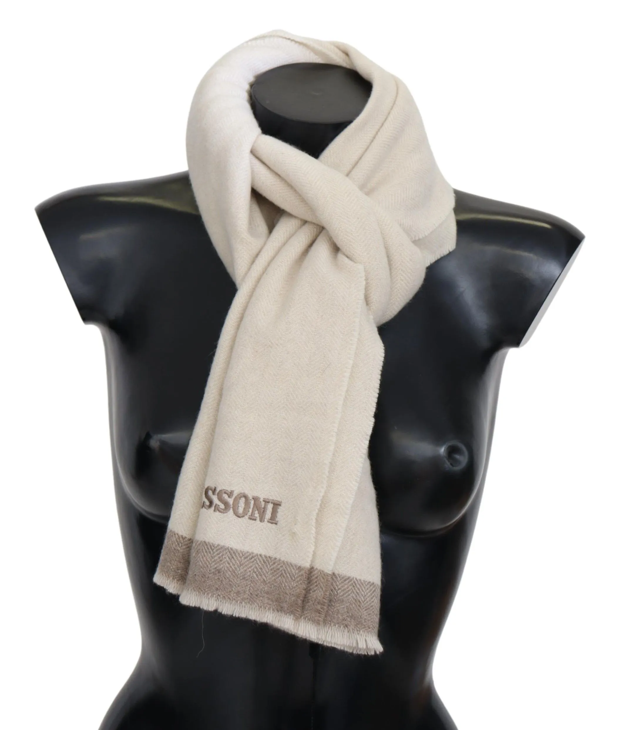 Missoni Men's Elegant Beige Wool Scarf with Embroidered Logo