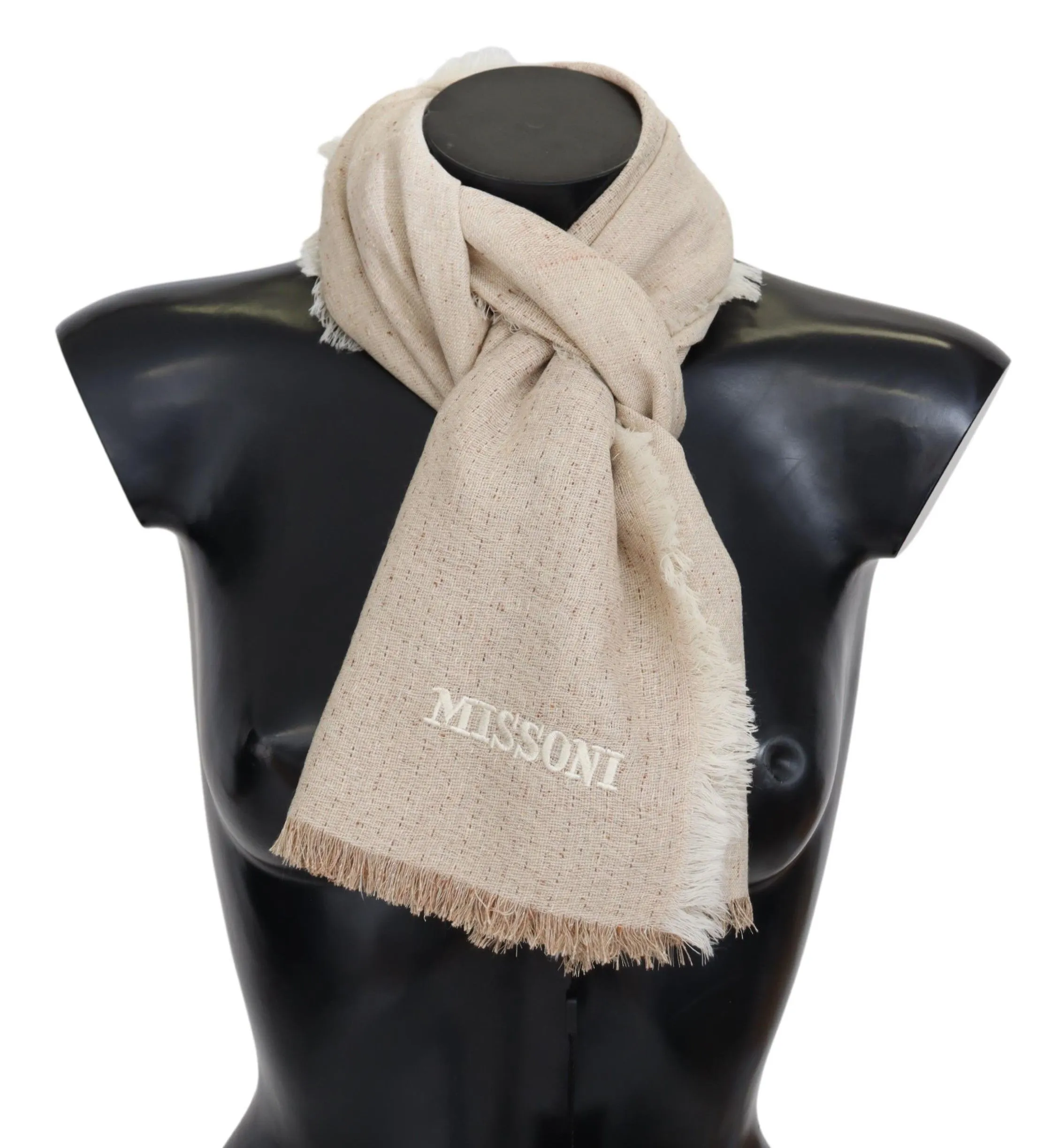 Missoni Men's Elegant Beige Wool Scarf with Fringes
