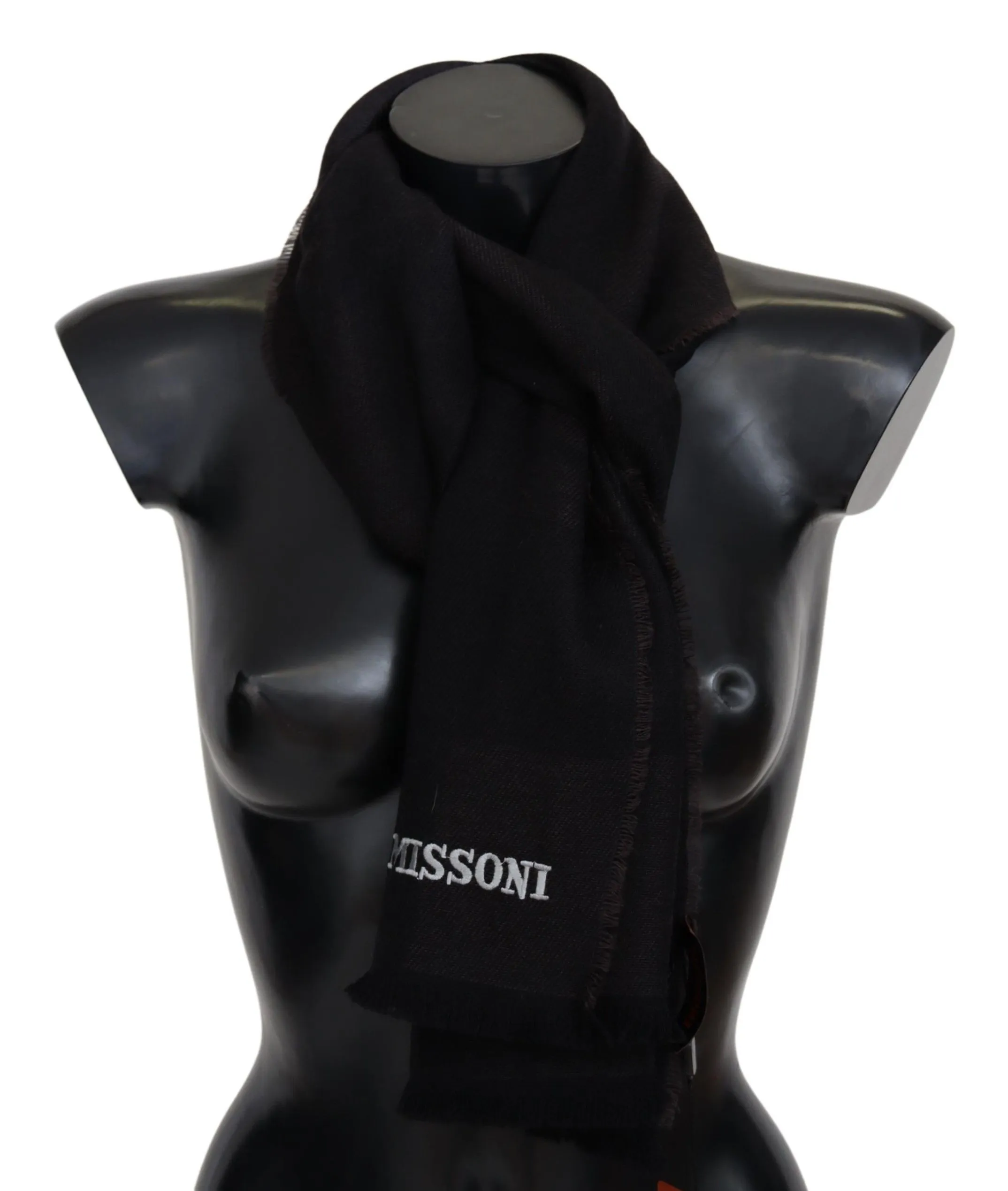 Missoni Men's Elegant Black Wool Scarf with Logo Embroidery