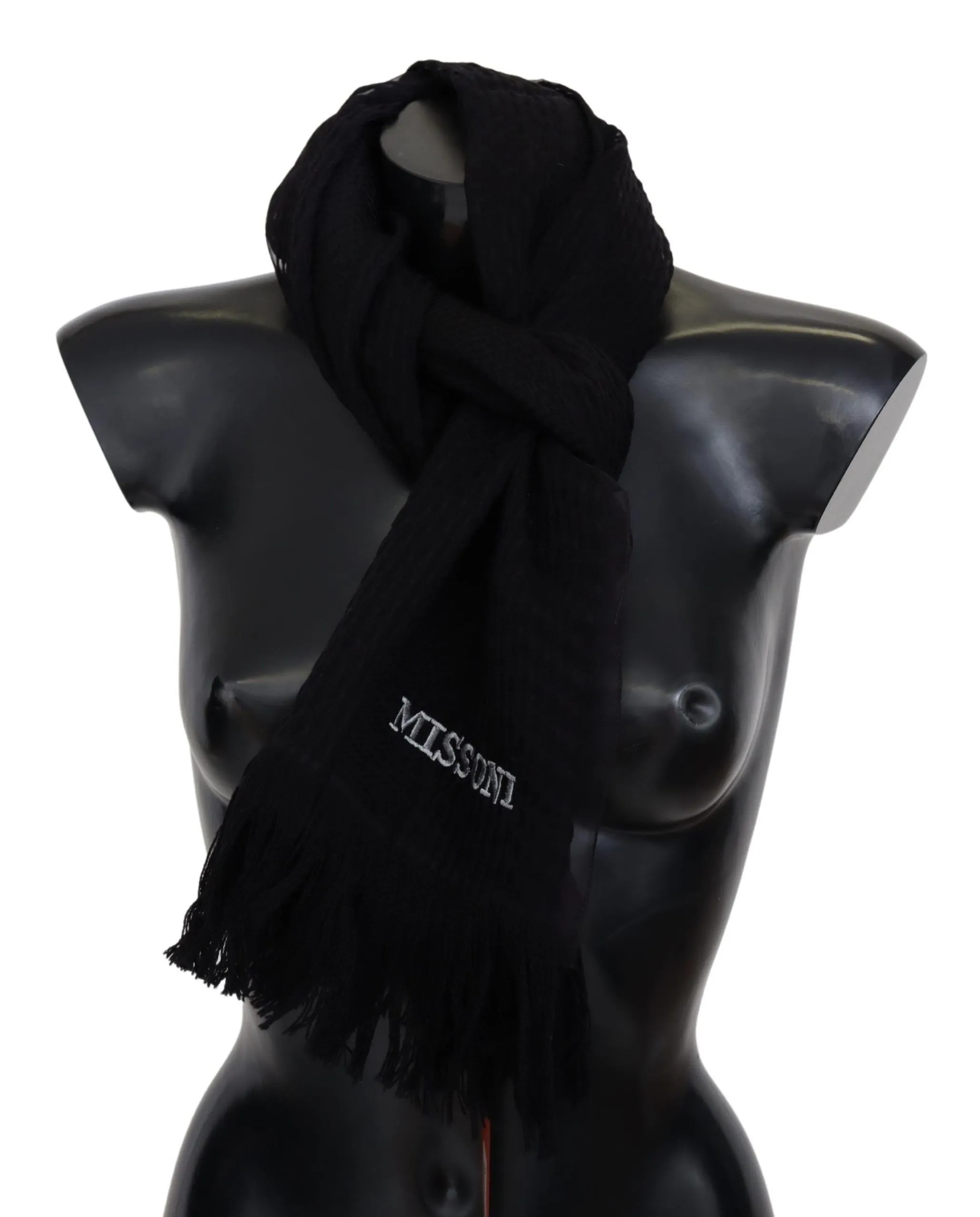 Missoni Men's Elegant Wool Silk Unisex Black Scarf
