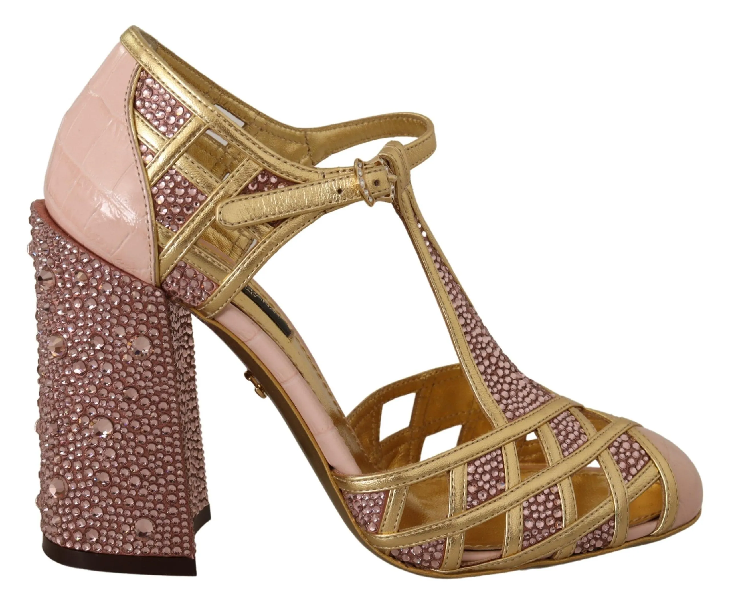 Dolce & Gabbana Women's Silk-Infused Leather Crystal Pumps in Pink Gold