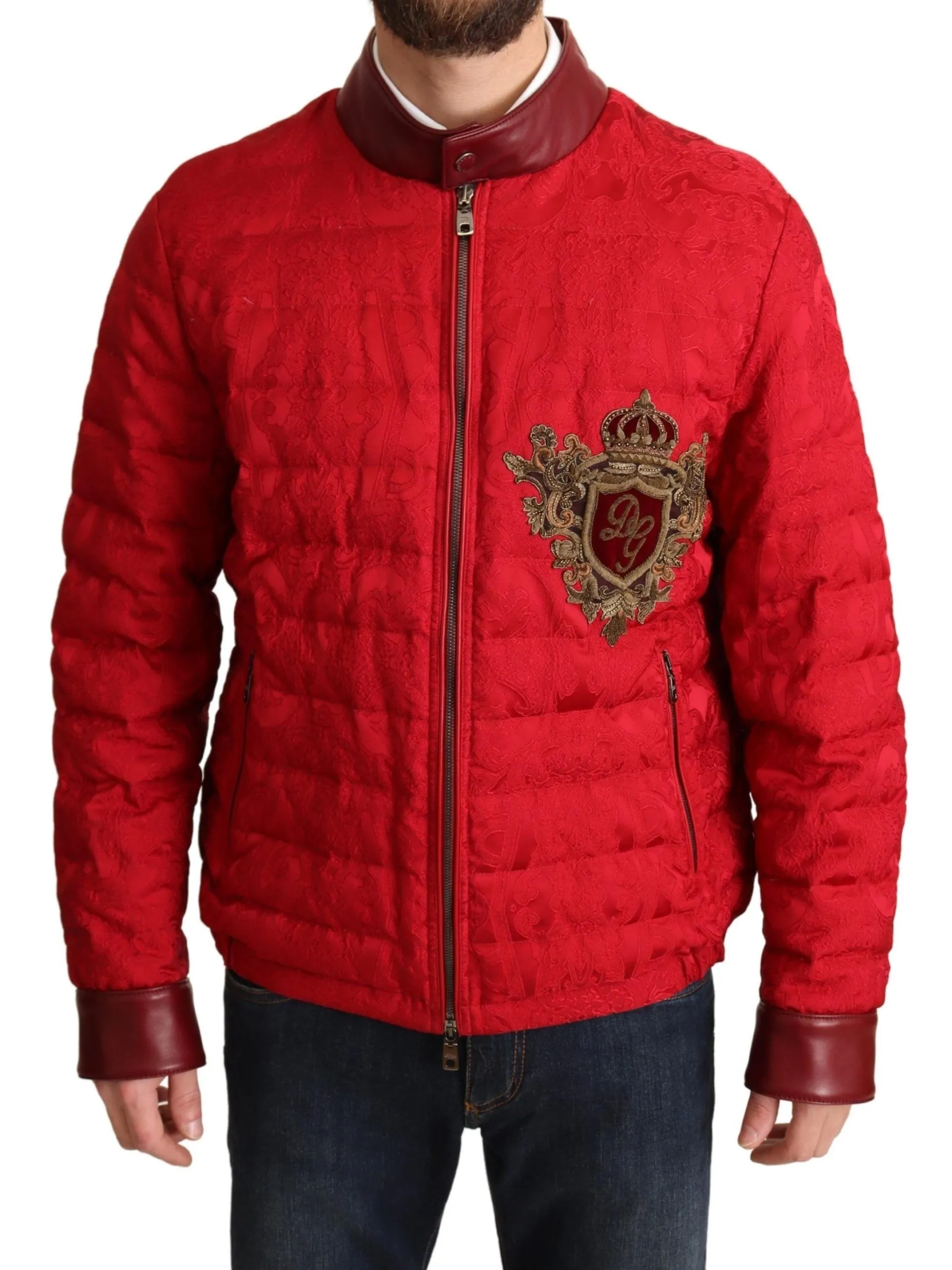 Dolce & Gabbana Men's Red and Gold Bomber Designer Jacket