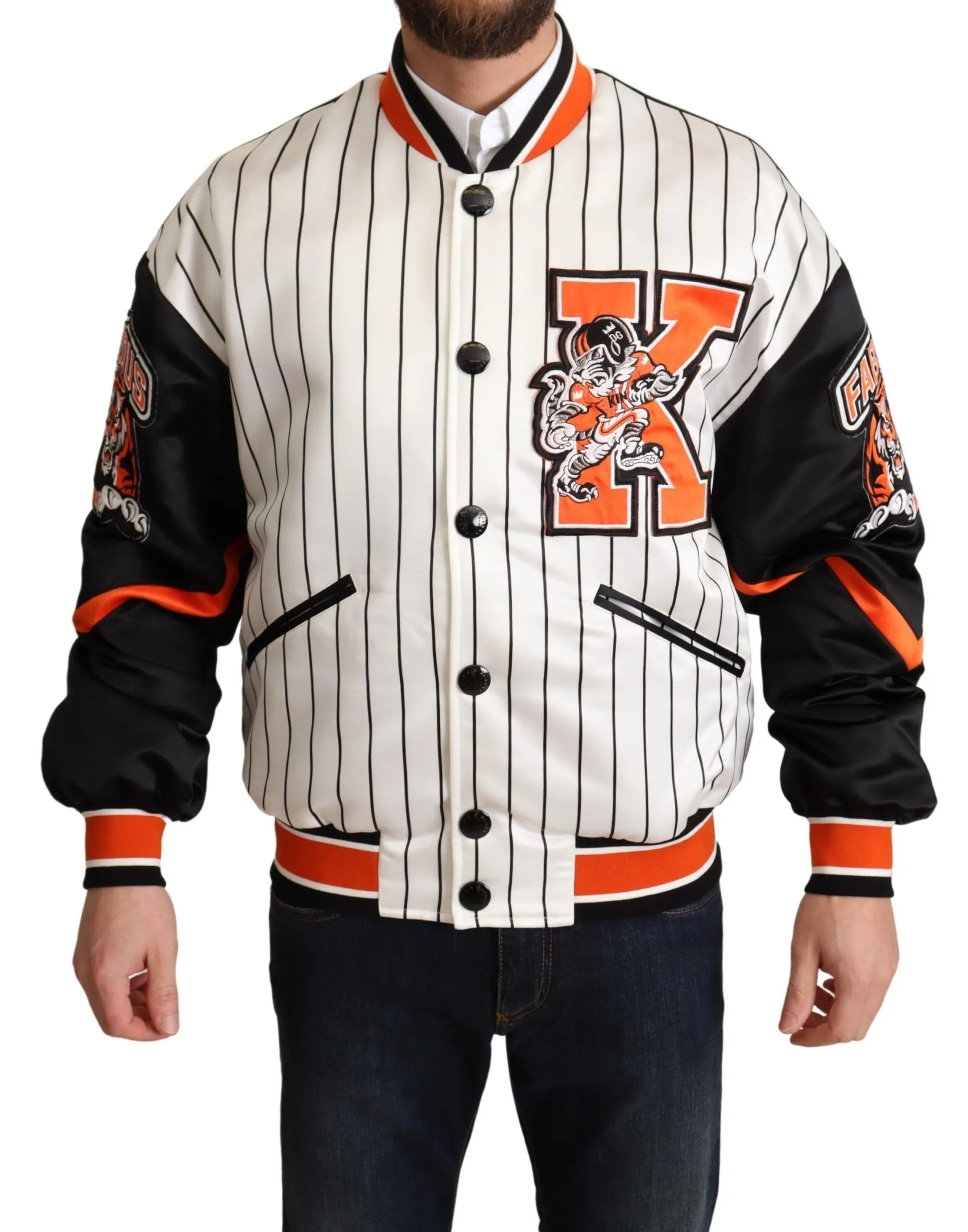 Dolce & Gabbana Men's Regal Lion Bomber Jacket in White