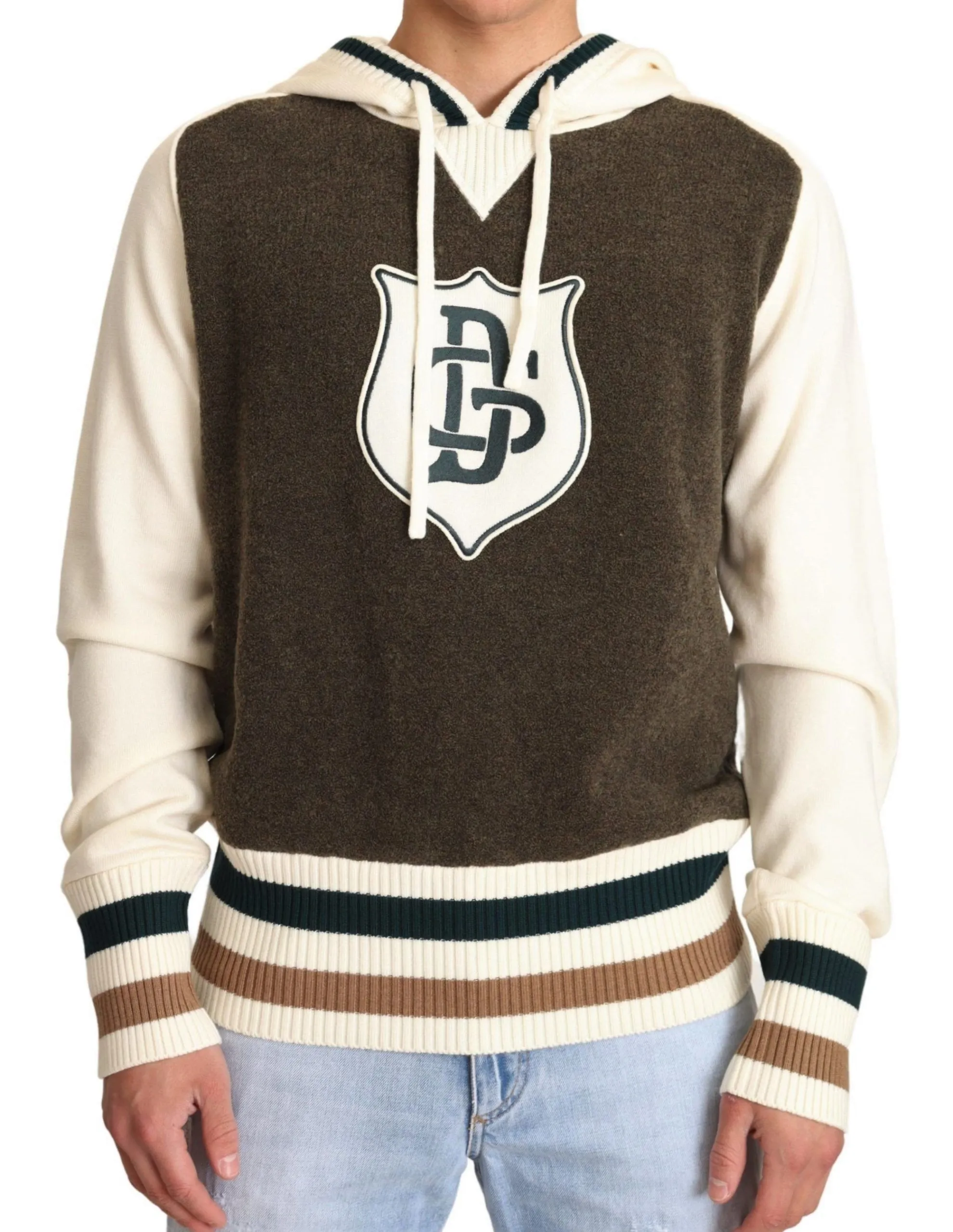Dolce & Gabbana Men's Beige Italian Wool Blend Hooded Sweater