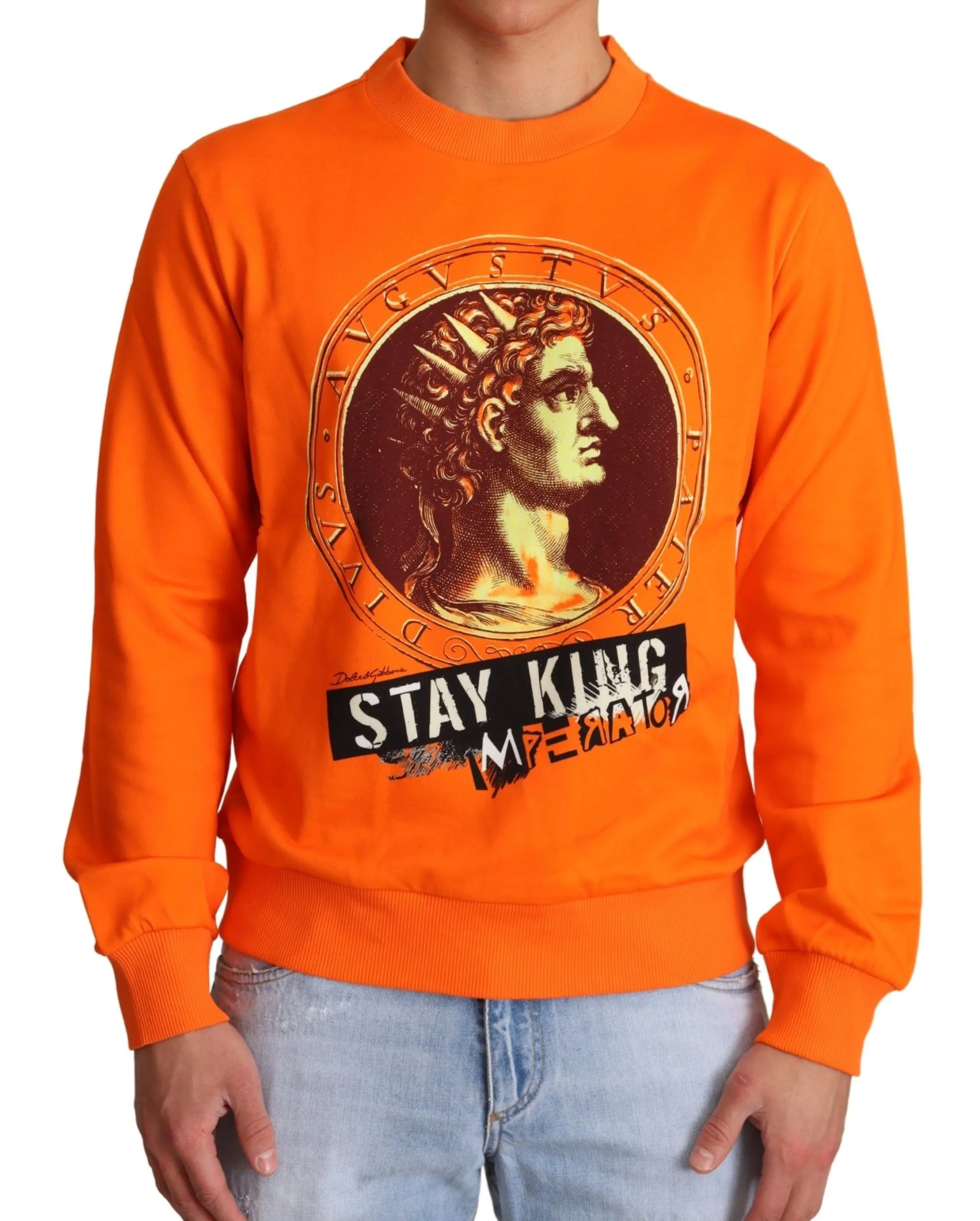 Dolce & Gabbana Men's Regal Crewneck Cotton Sweater in Orange