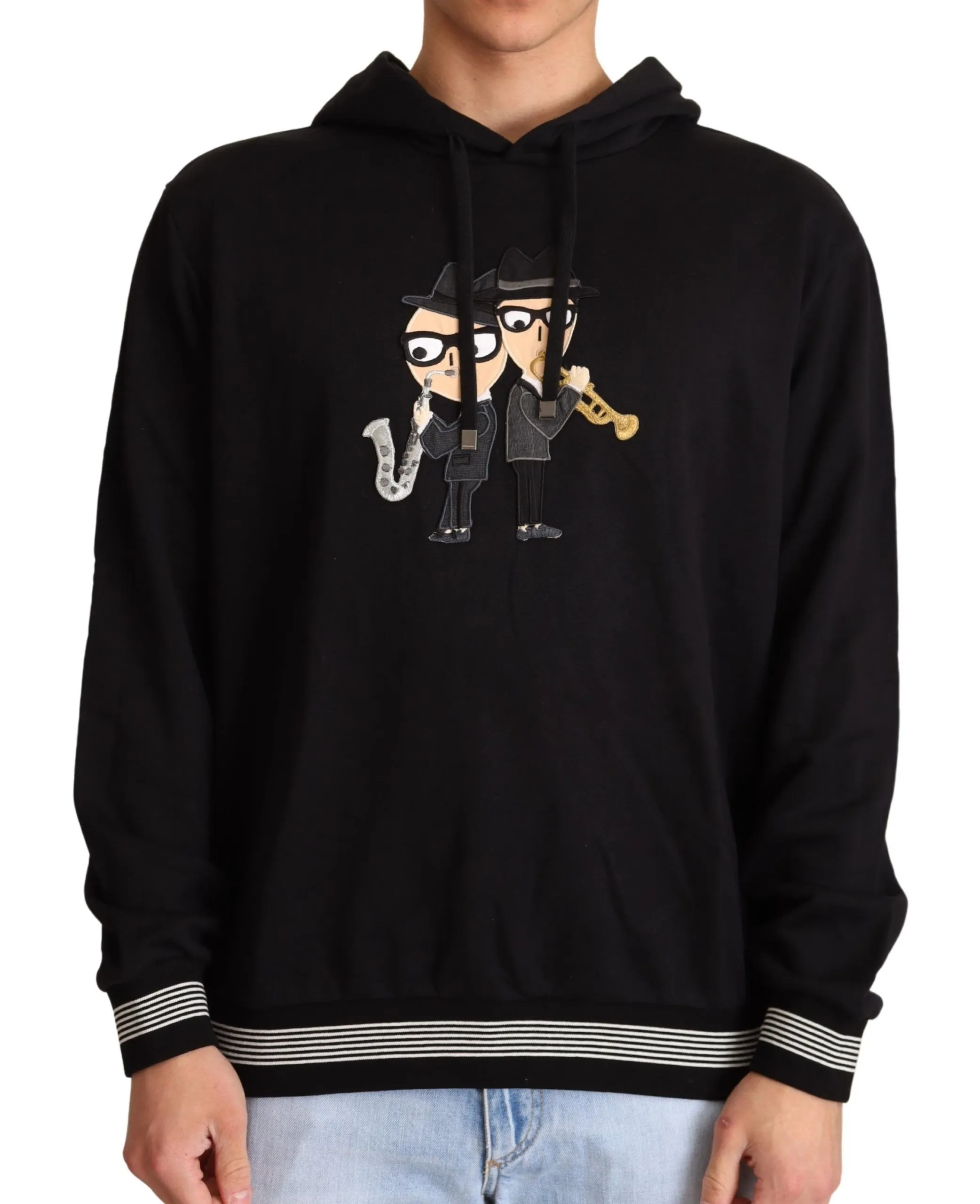Dolce & Gabbana Men's Elegant Embroidered Black Cotton Sweater