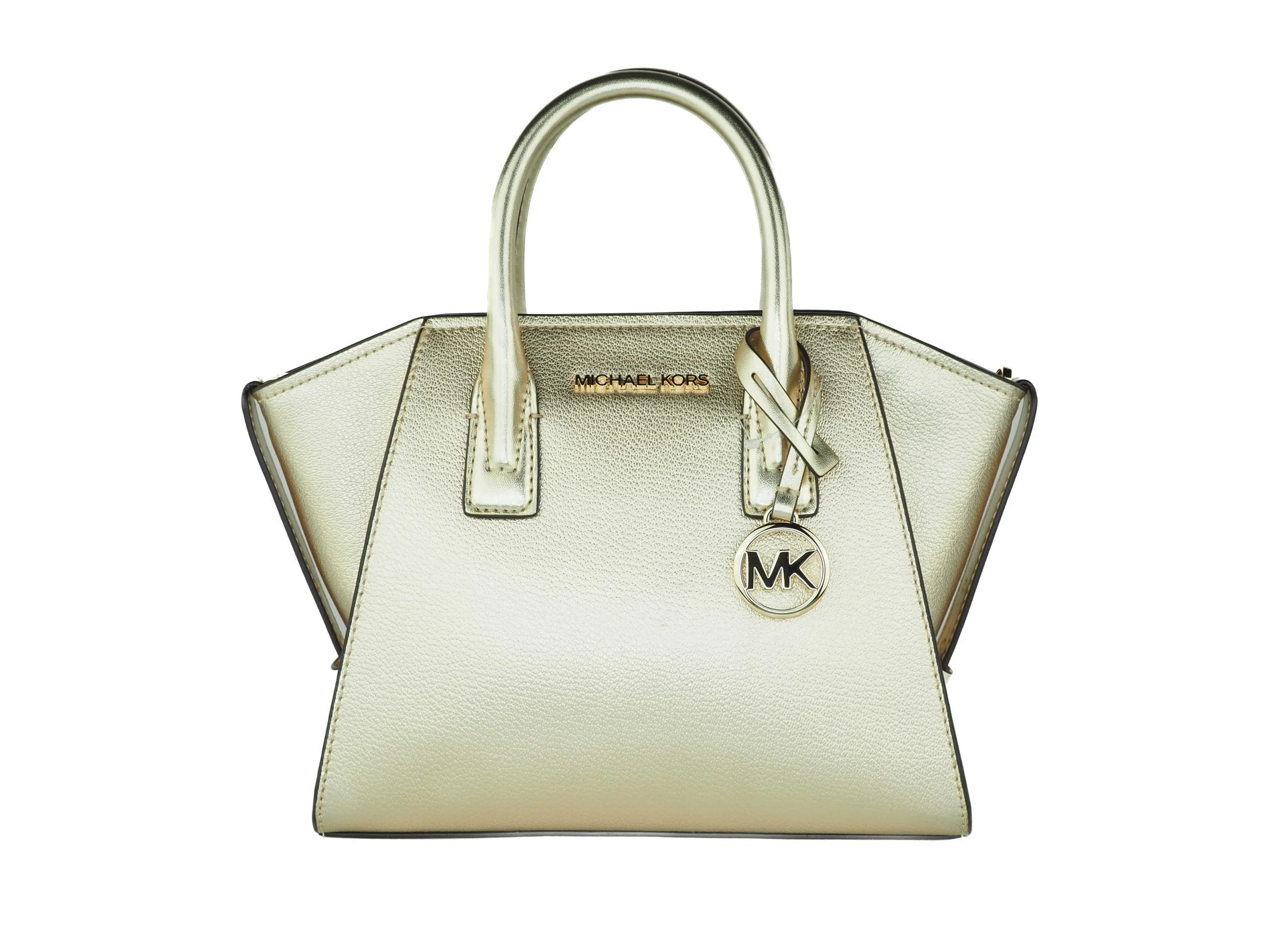 Michael Kors Women's Avril Small Pebble Leather Top Zip Satchel Crossbody Handbag (Pale Gold)