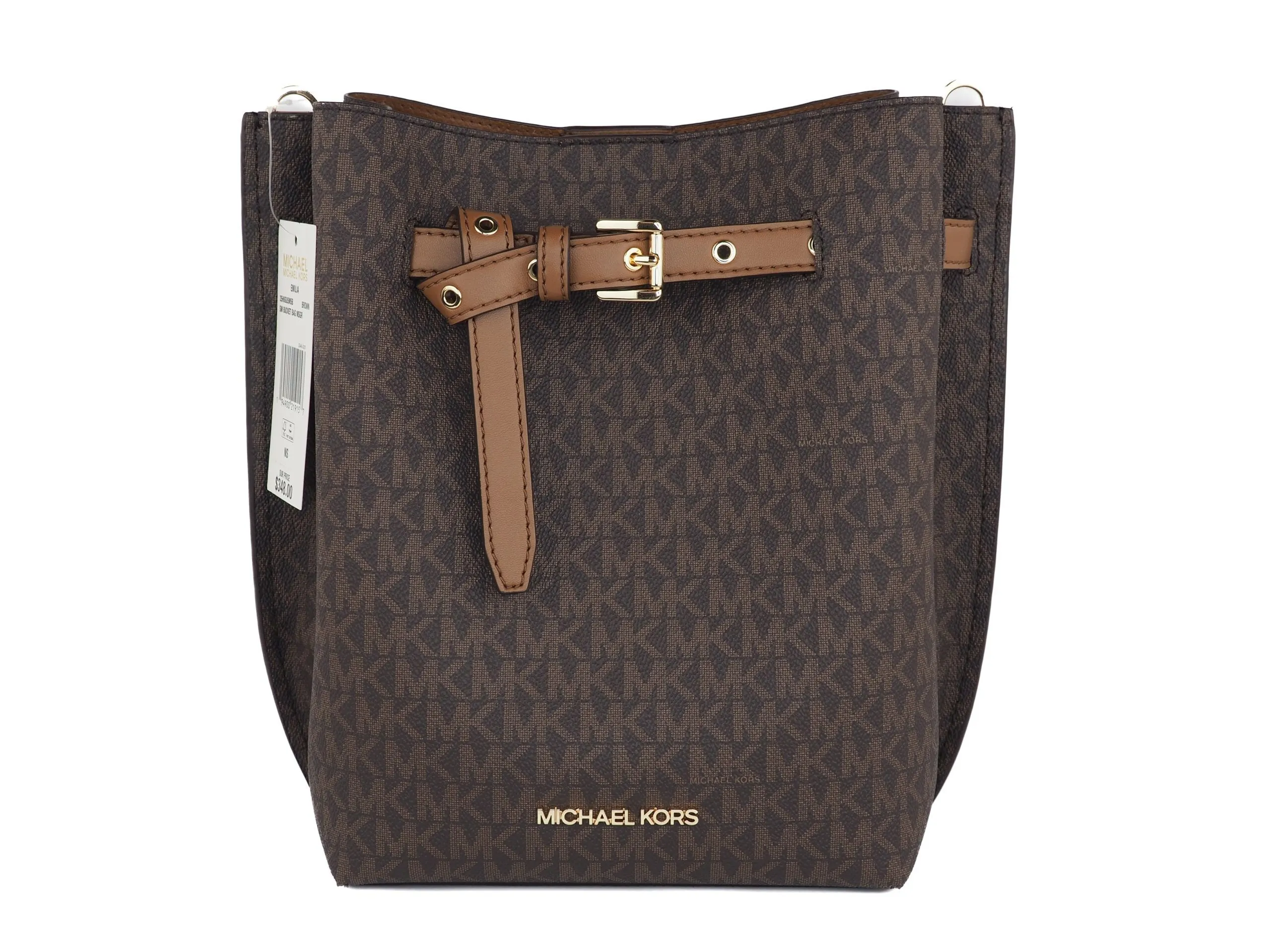 Michael Kors Women's Emilia Small Signature PVC Bucket Bag Messenger Handbag (Brown Signature)