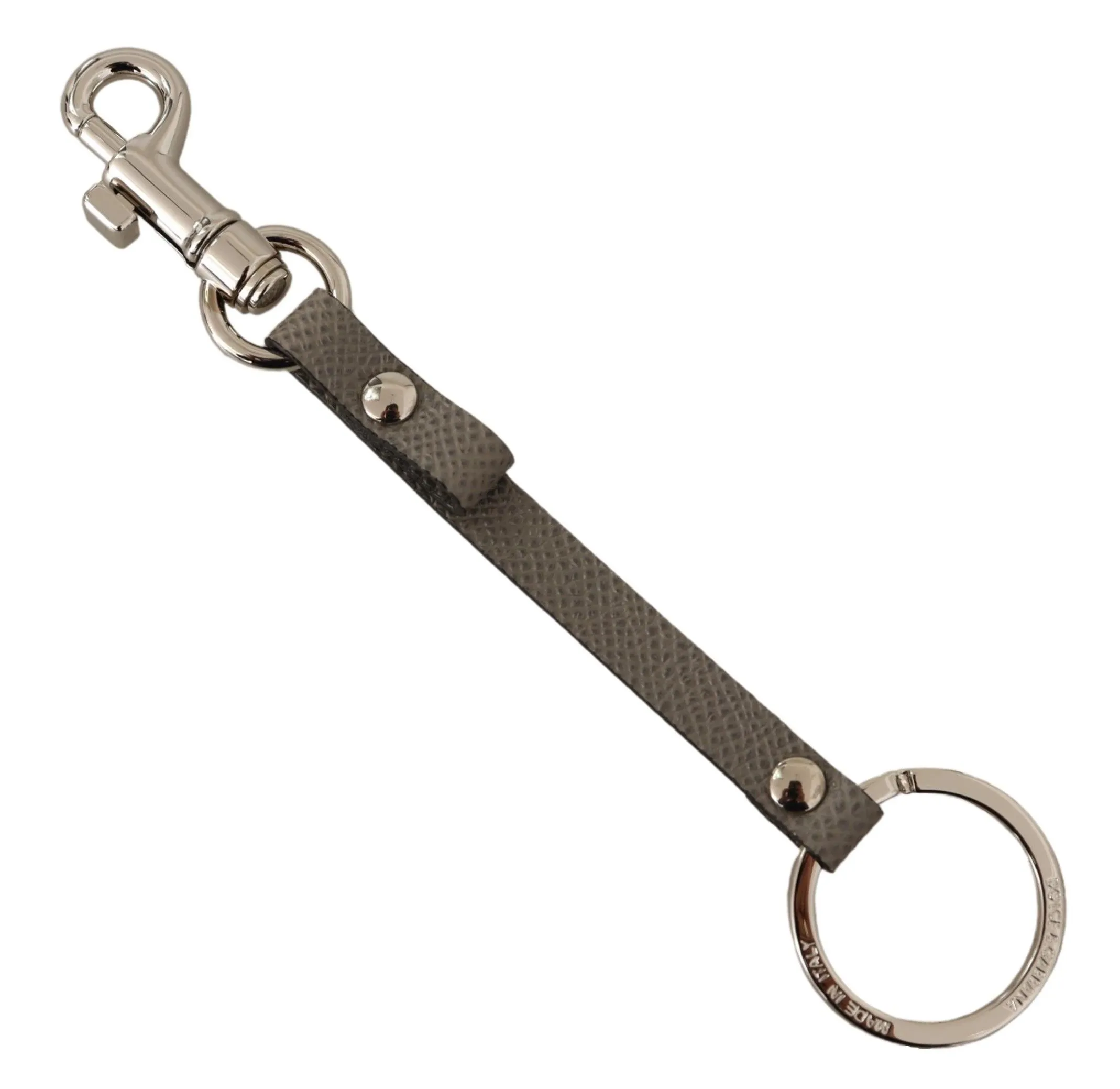 Dolce & Gabbana Men's Elegant Gray Leather Keyring with Silver Accents