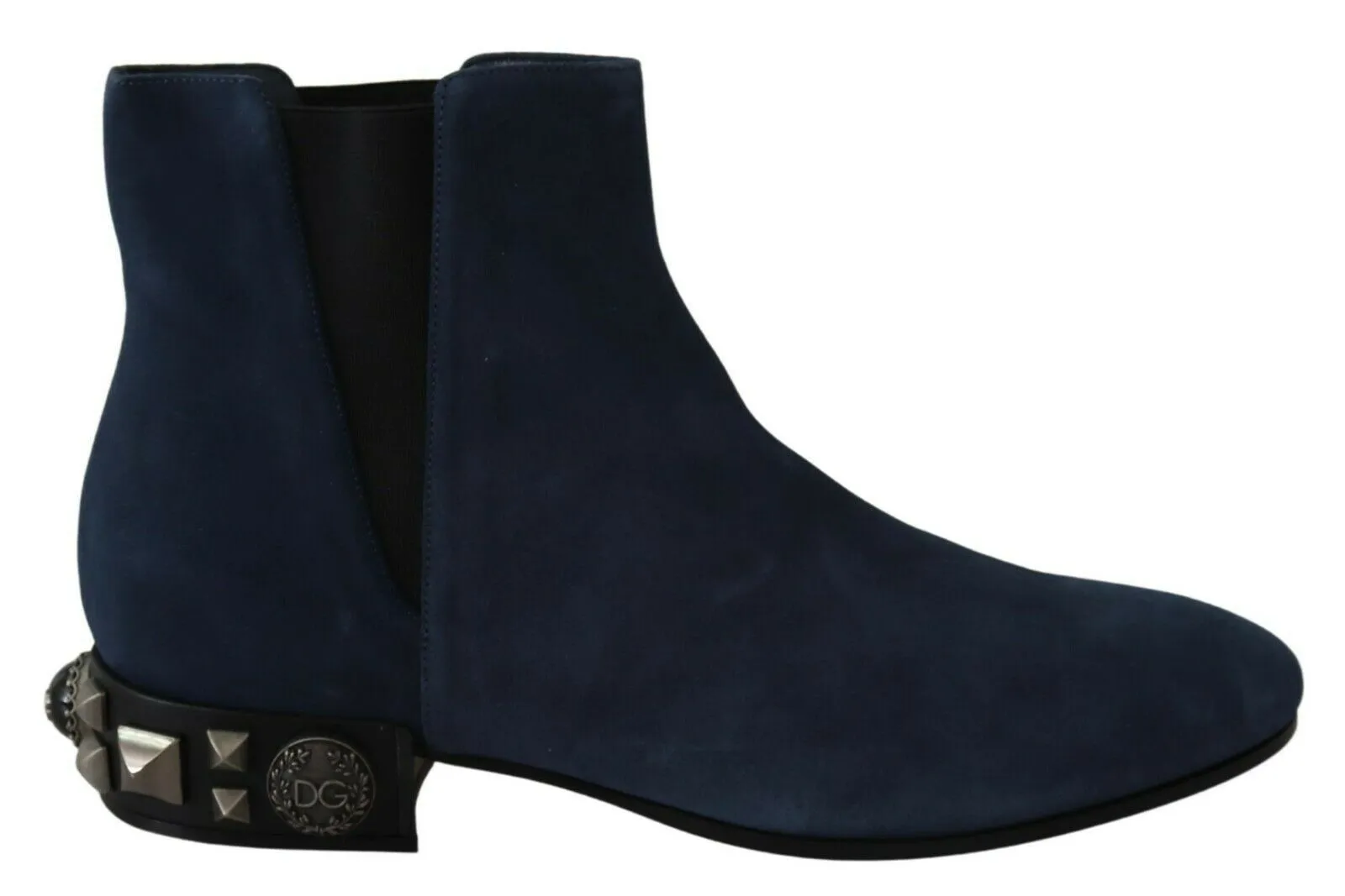 Dolce & Gabbana Women's Chic Blue Suede Mid-Calf Boots with Stud Details
