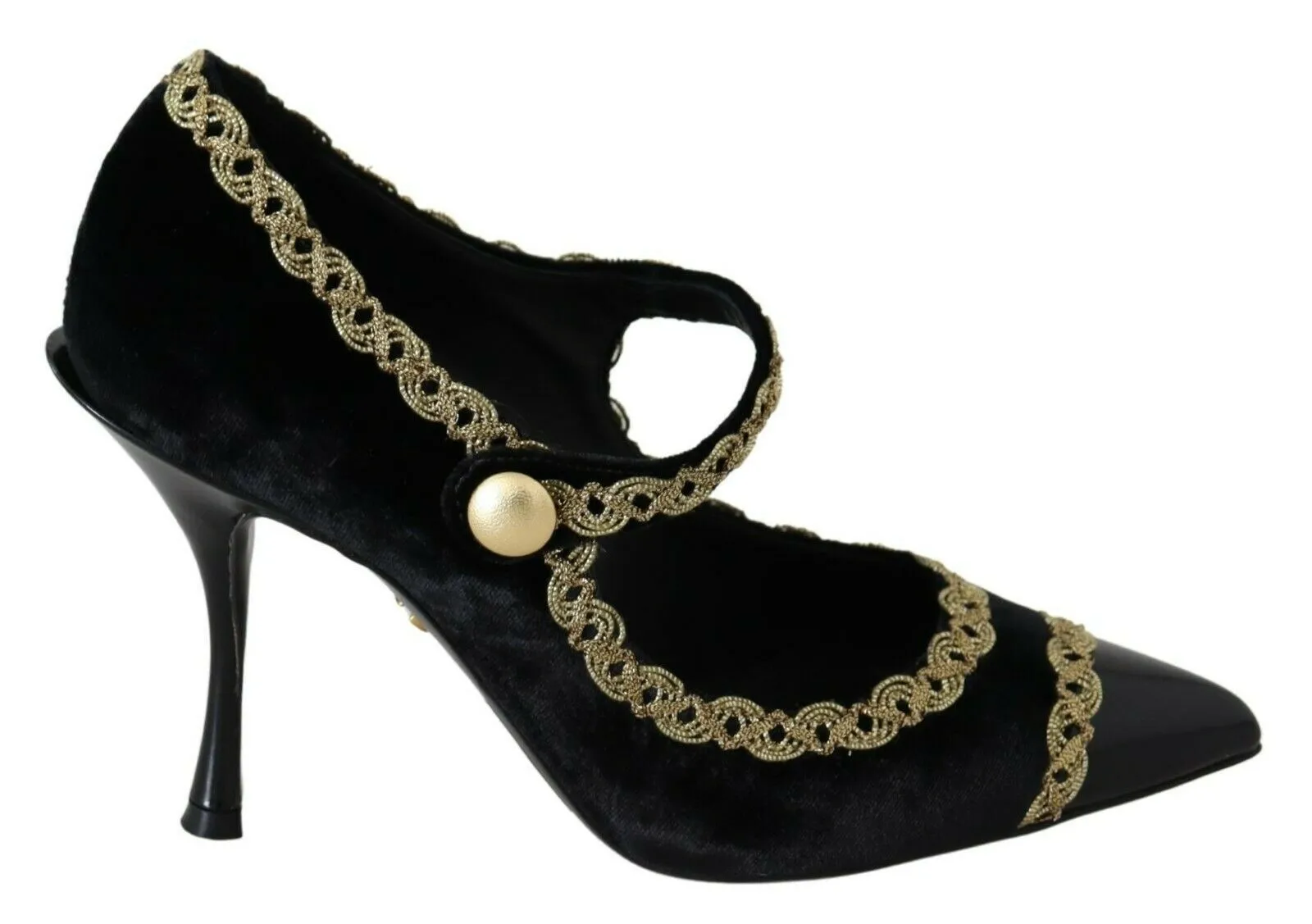 Dolce & Gabbana Women's Elegant Gold-Embroidered Black Velvet Pumps