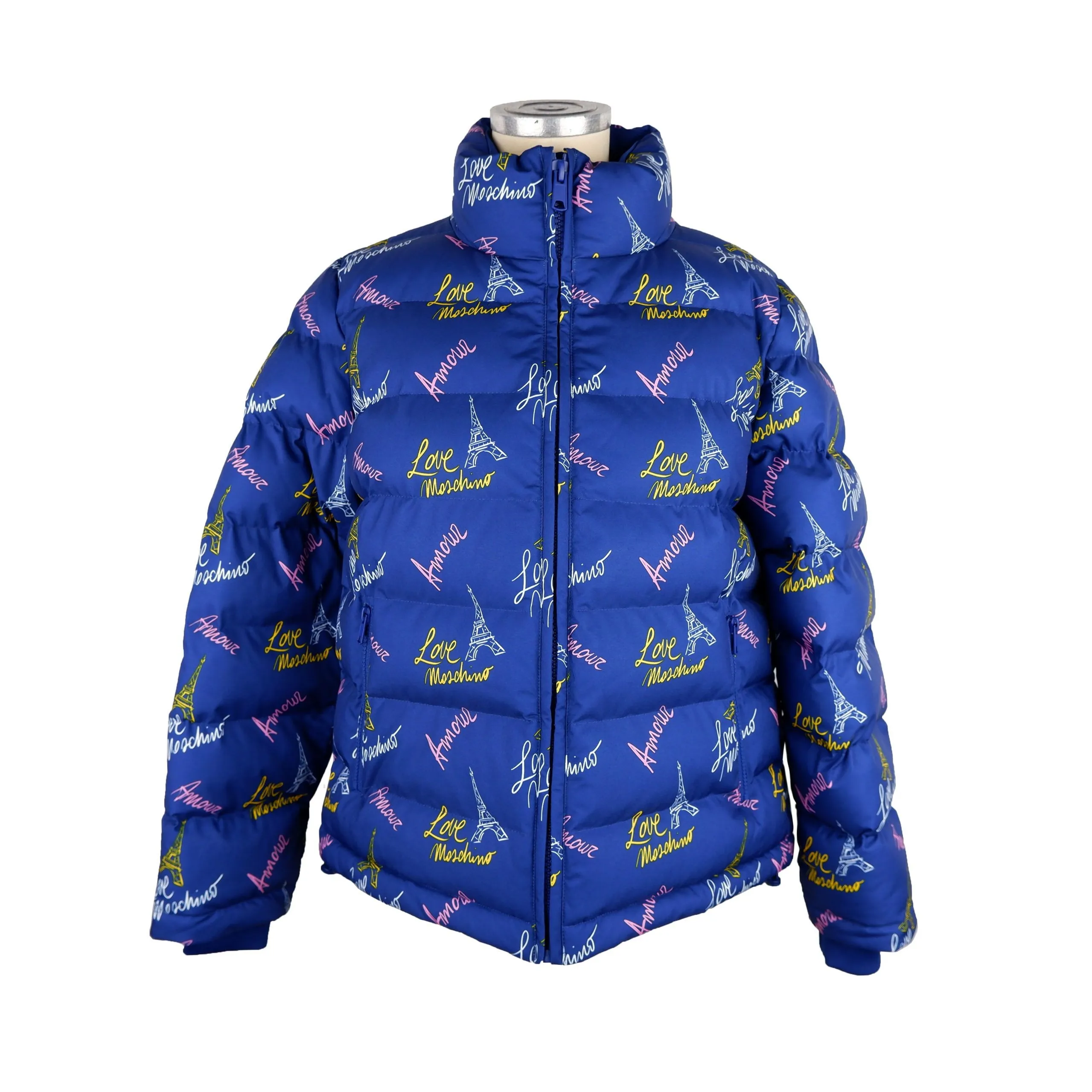 Love Moschino Women's Chic Blue Zip-Up Jacket with Iconic Detailing