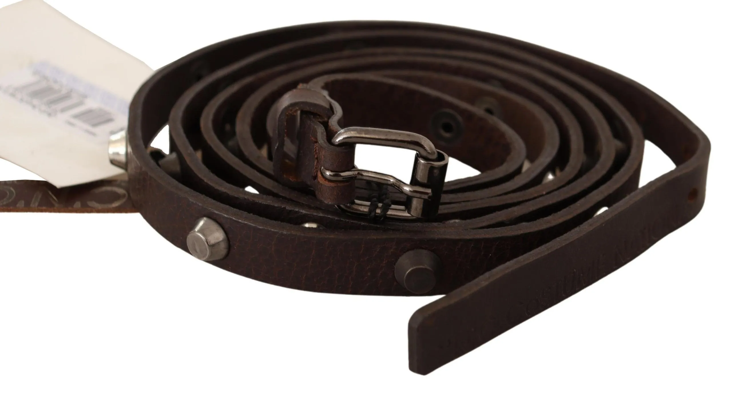 Costume National Women's Chic Brown Leather Fashion Belt with Silver Buckle