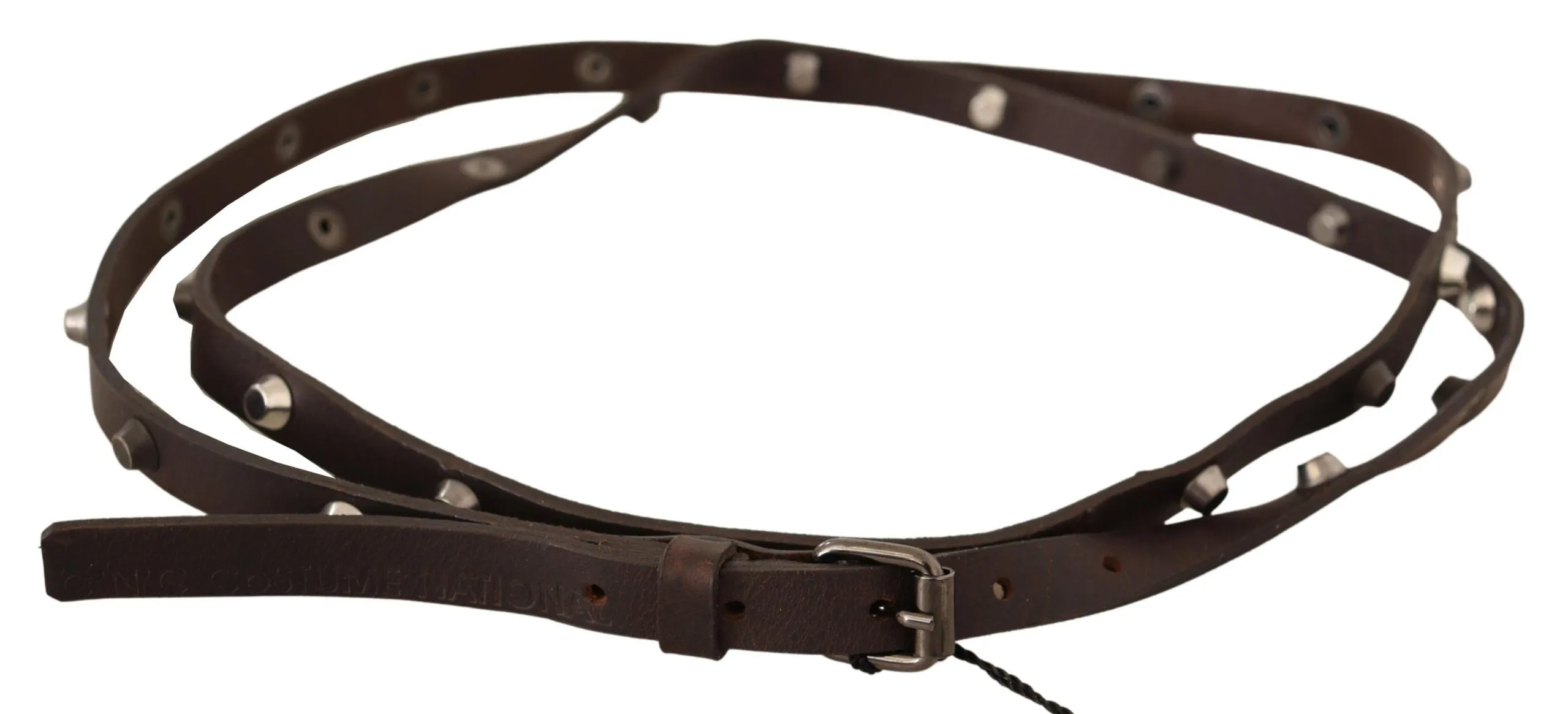 Costume National Women's Chic Brown Leather Fashion Belt with Silver Buckle