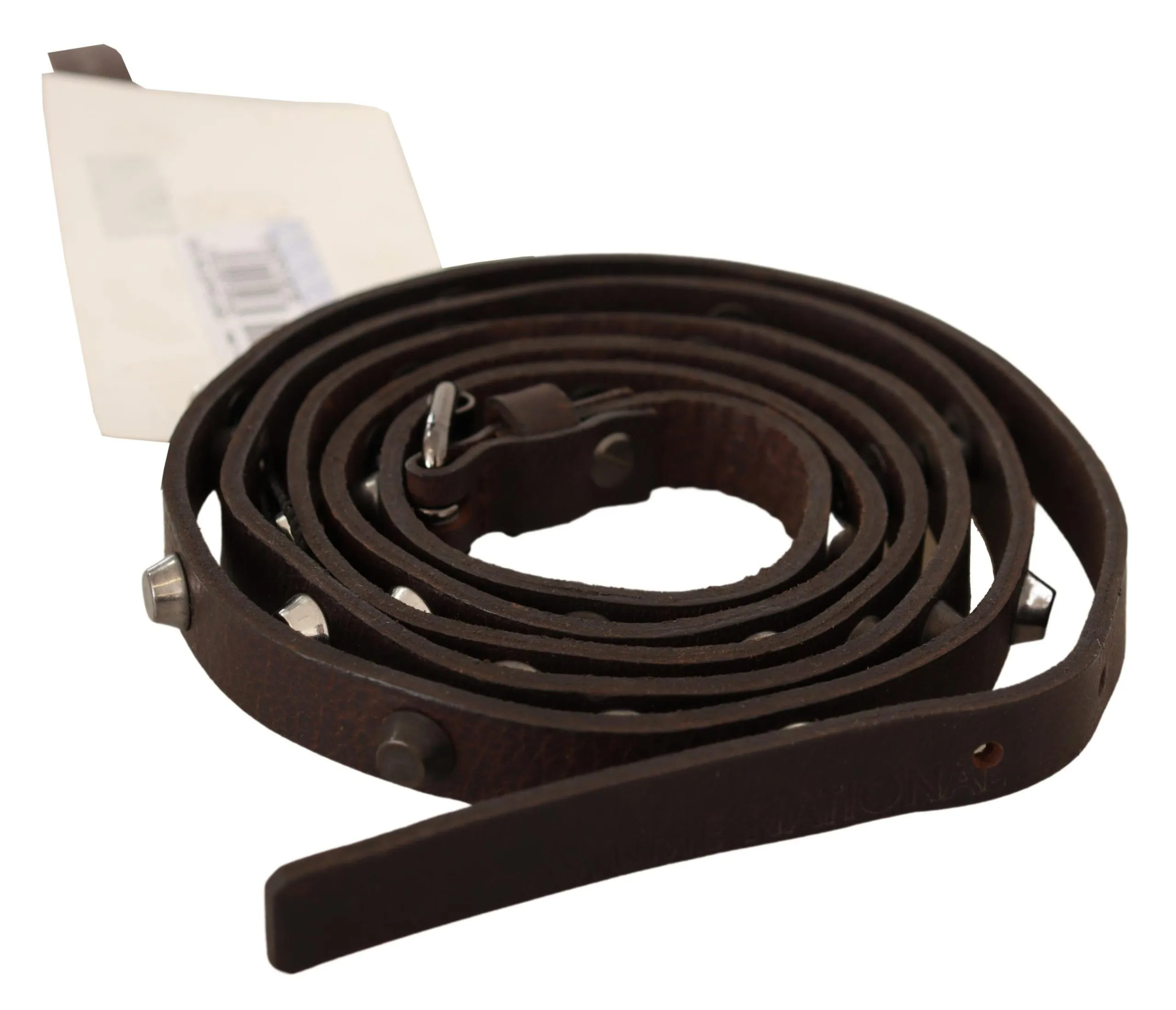Costume National Women's Chic Brown Leather Fashion Belt with Silver Buckle