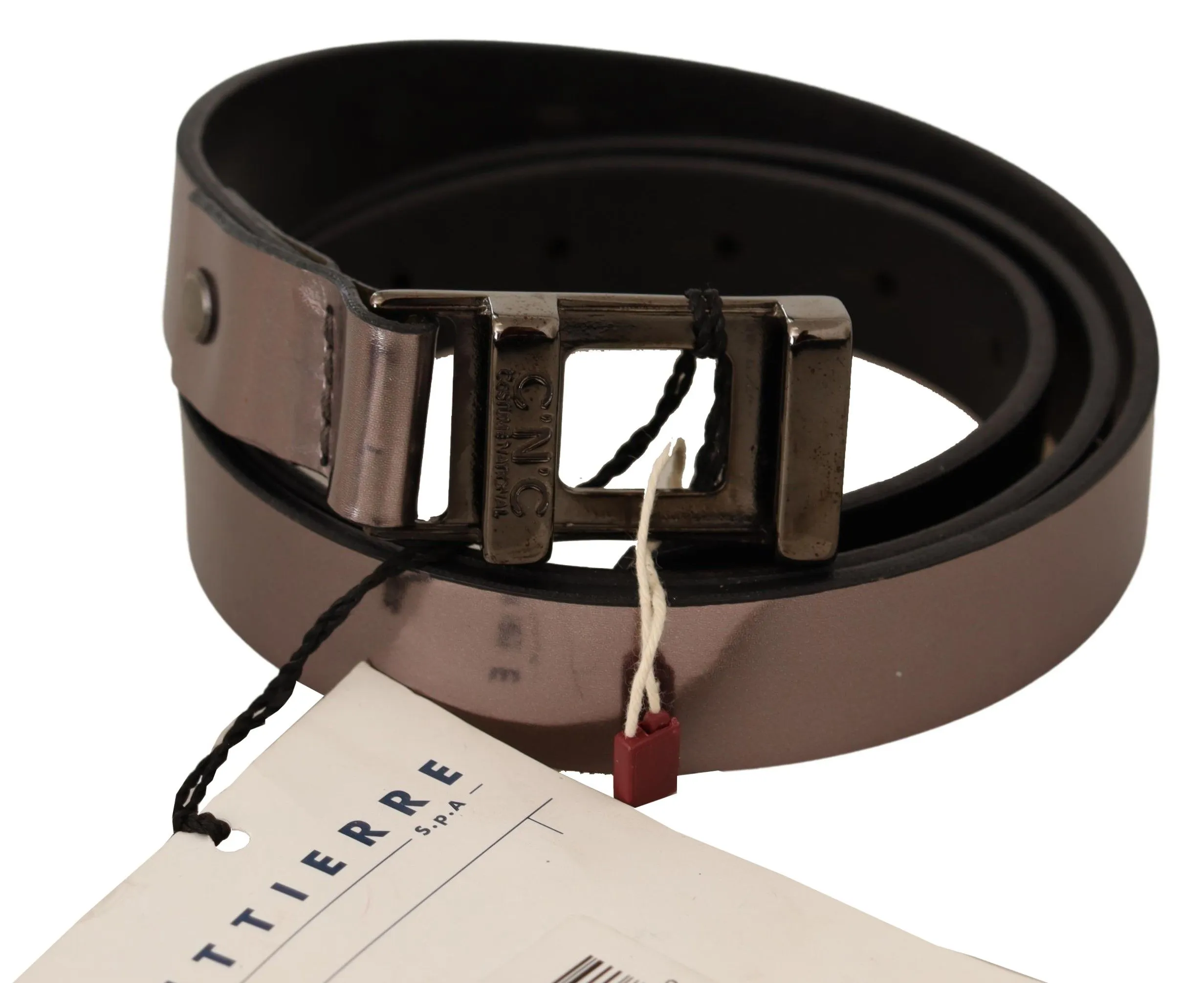Costume National Women's Chic Pink Metallic Leather Belt with Bronze Buckle