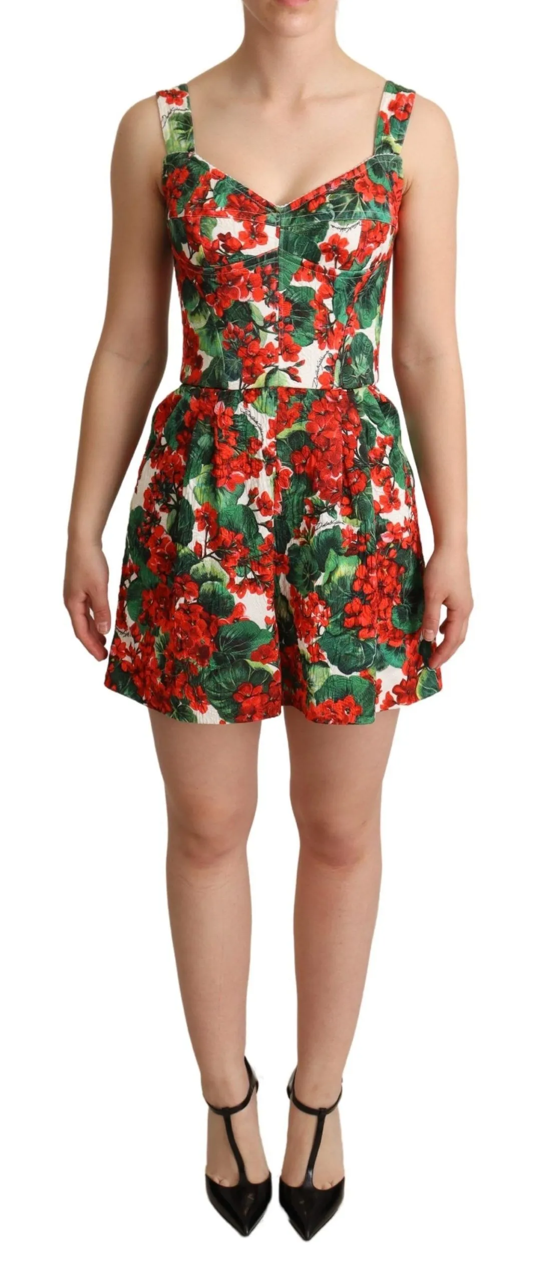 Dolce & Gabbana Women's Chic Red Geranium Print Sleeveless Jumpsuit