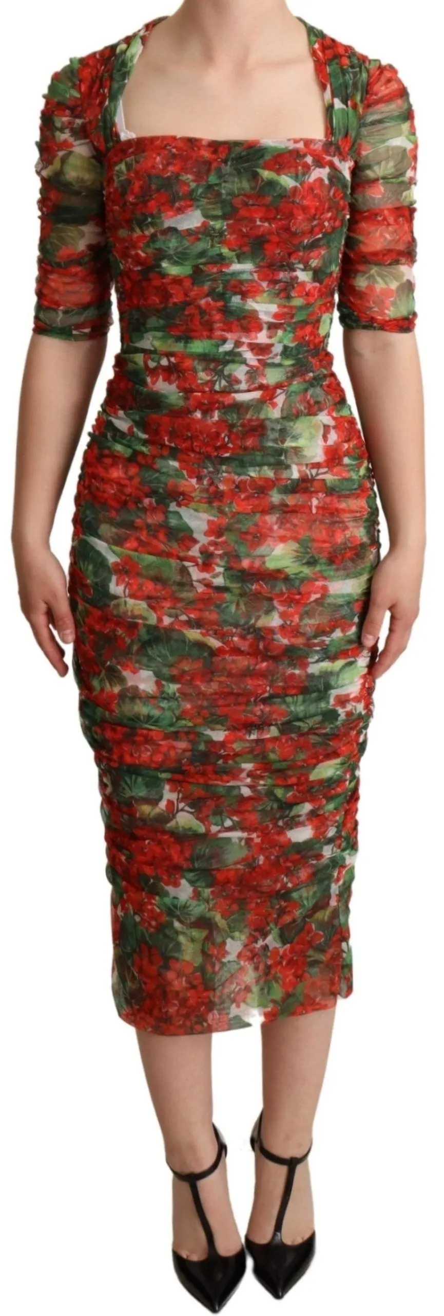 Dolce & Gabbana Women's Elegant Red Floral Midi Sheath Dress
