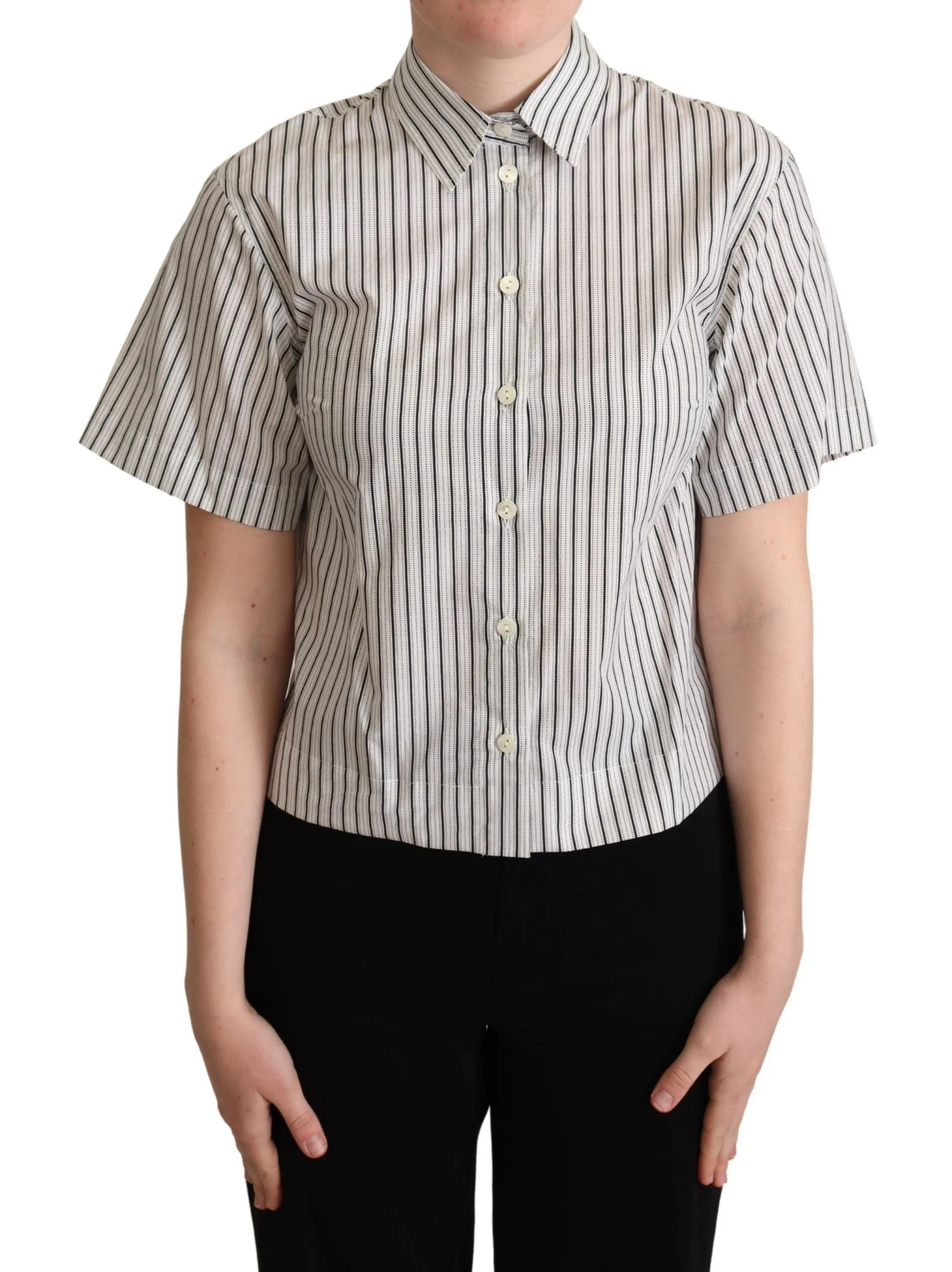 Dolce & Gabbana Women's Chic Monochrome Striped Polo Shirt