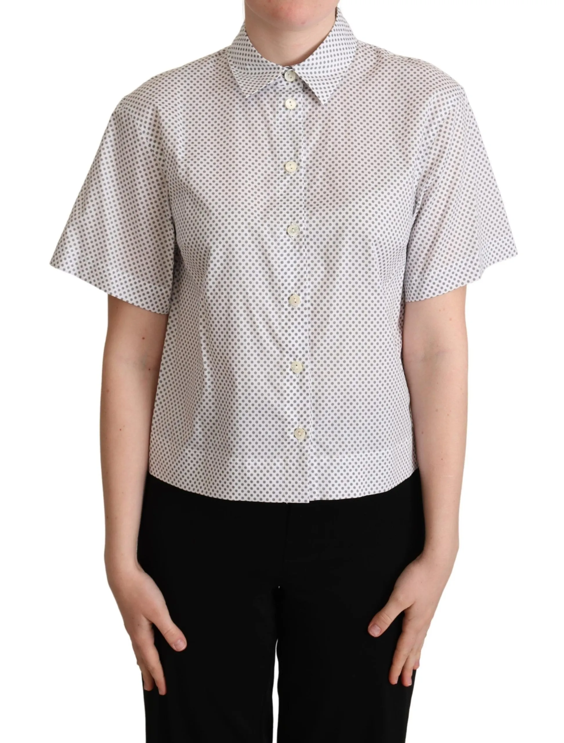 Dolce & Gabbana Women's Chic Gray Polka Dot Short Sleeve Polo