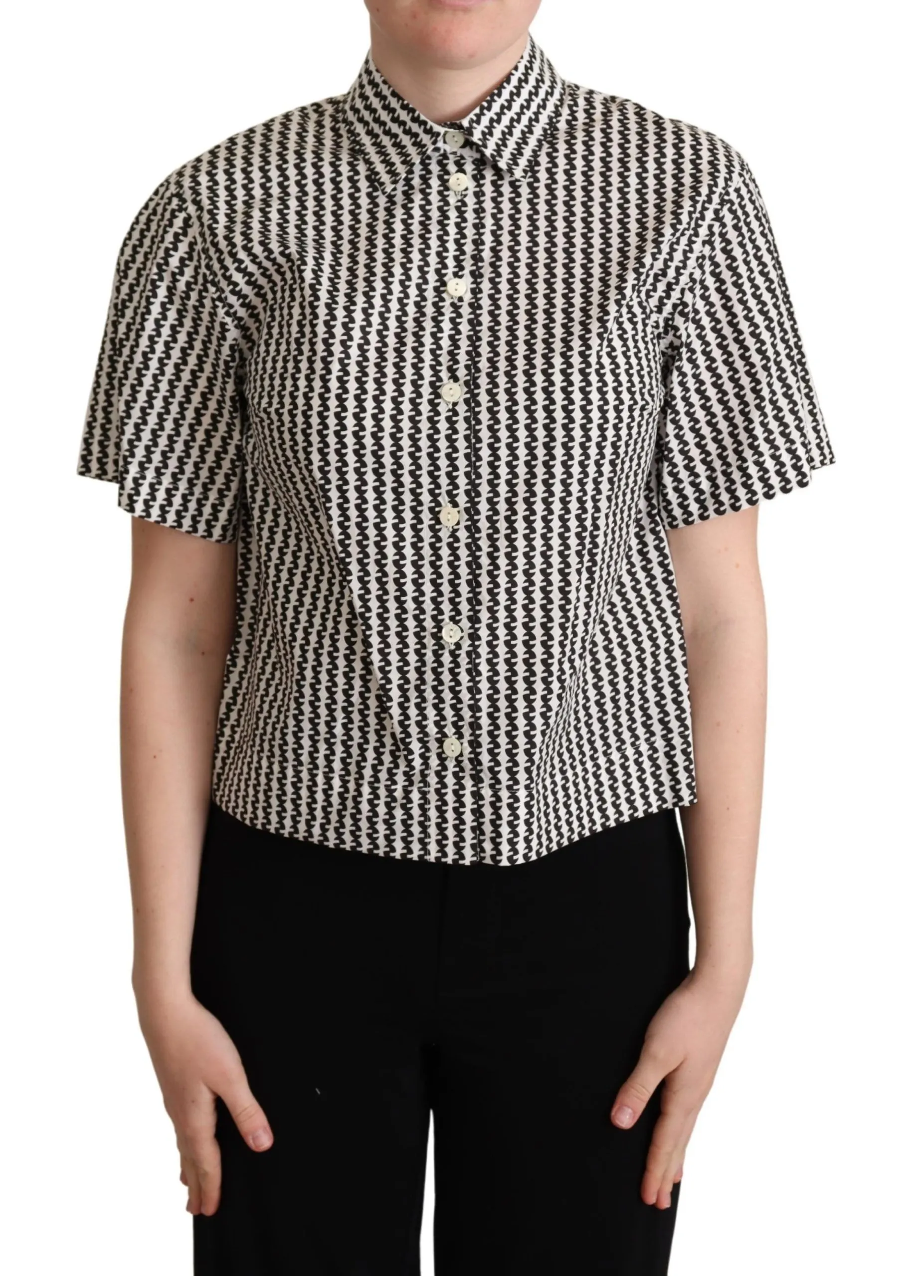 Dolce & Gabbana Women's Elegant Black and White Patterned Cotton Polo