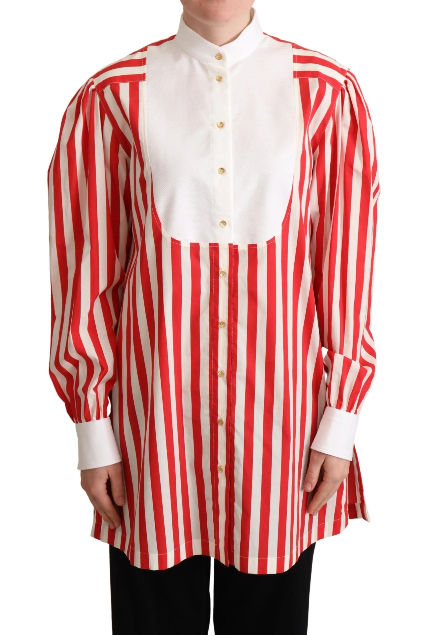 Dolce & Gabbana Women's Elegant Red and White Stripe Cotton Polo Top