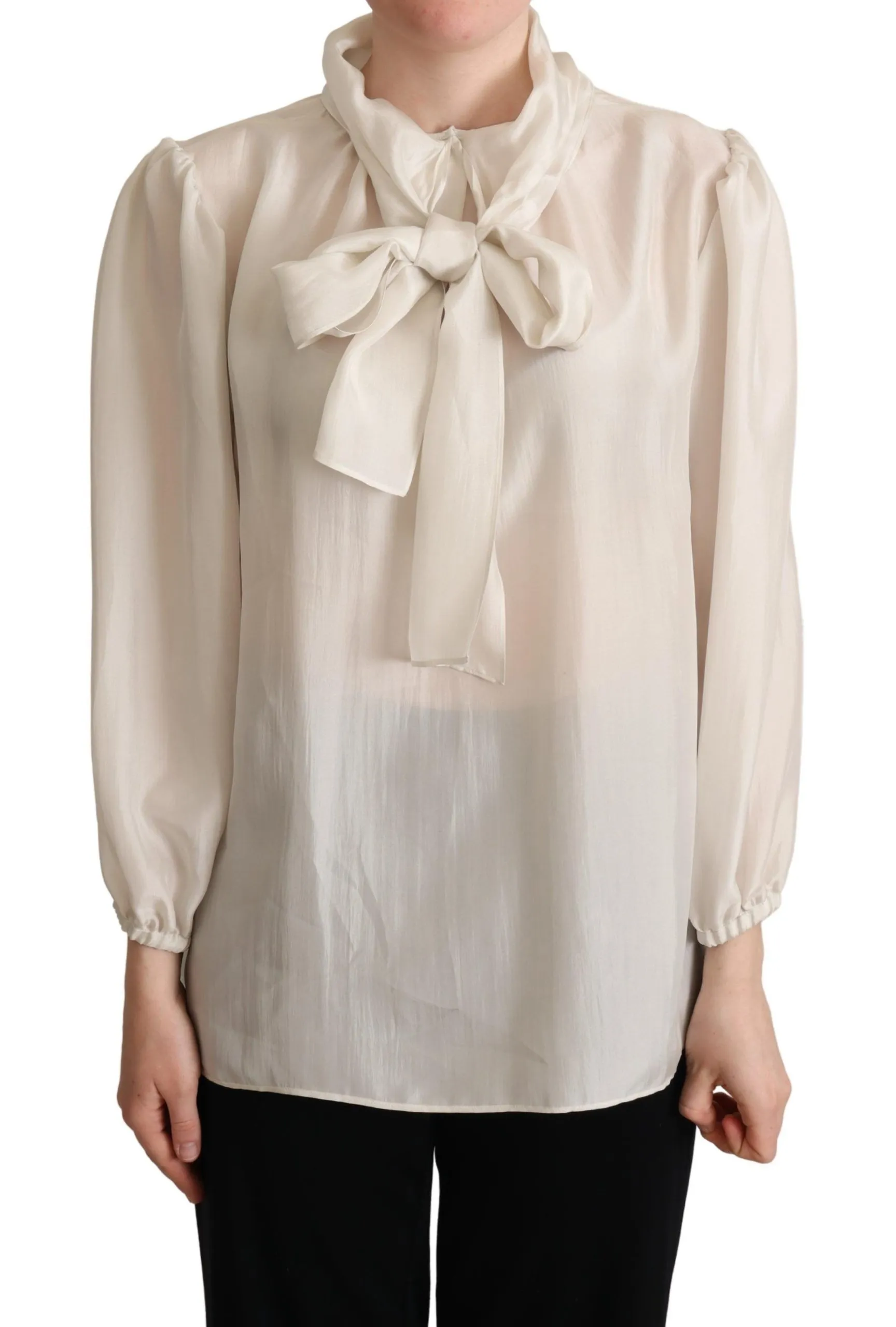 Dolce & Gabbana Women's Elegant Light Gray Silk Ascot Blouse