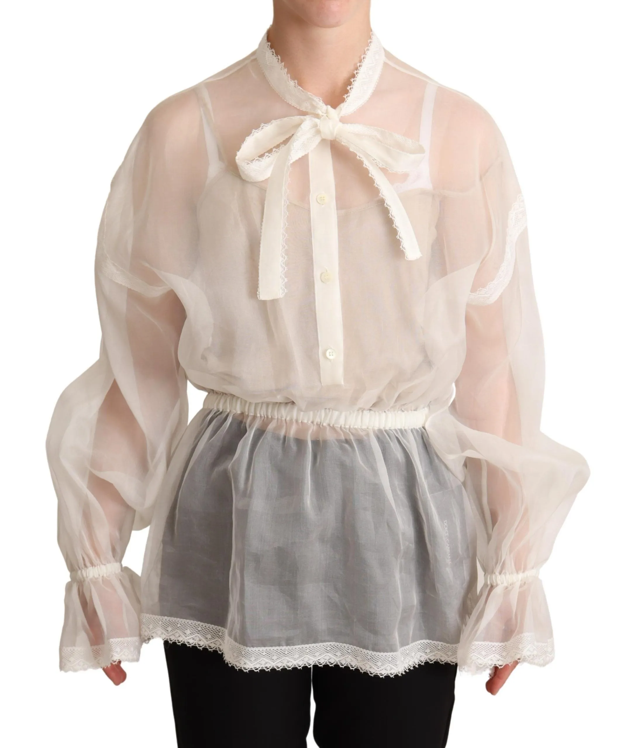 Dolce & Gabbana Women's Elegant White Silk-Cotton Ascot Blouse